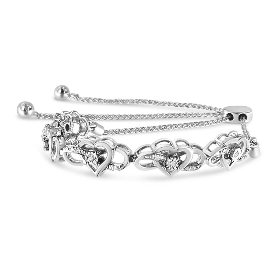 Haus of Brilliance .925 Sterling Silver Miracle Set Diamond Accented Infinity Hearts 6”-9” Adjustable Bolo Bracelet (H-I Color, I2-I3 Clarity)