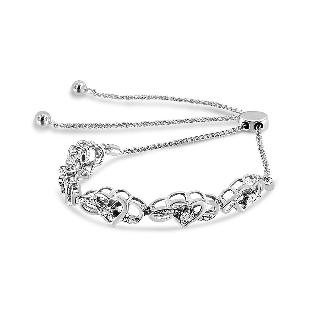 Haus of Brilliance .925 Sterling Silver Miracle Set Diamond Accented Infinity Hearts 6”-9” Adjustable Bolo Bracelet (H-I Color, I2-I3 Clarity)