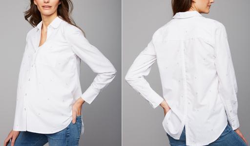 Led Maternity Long Sleeve Collared Button-Down Shirt - Abstract - White