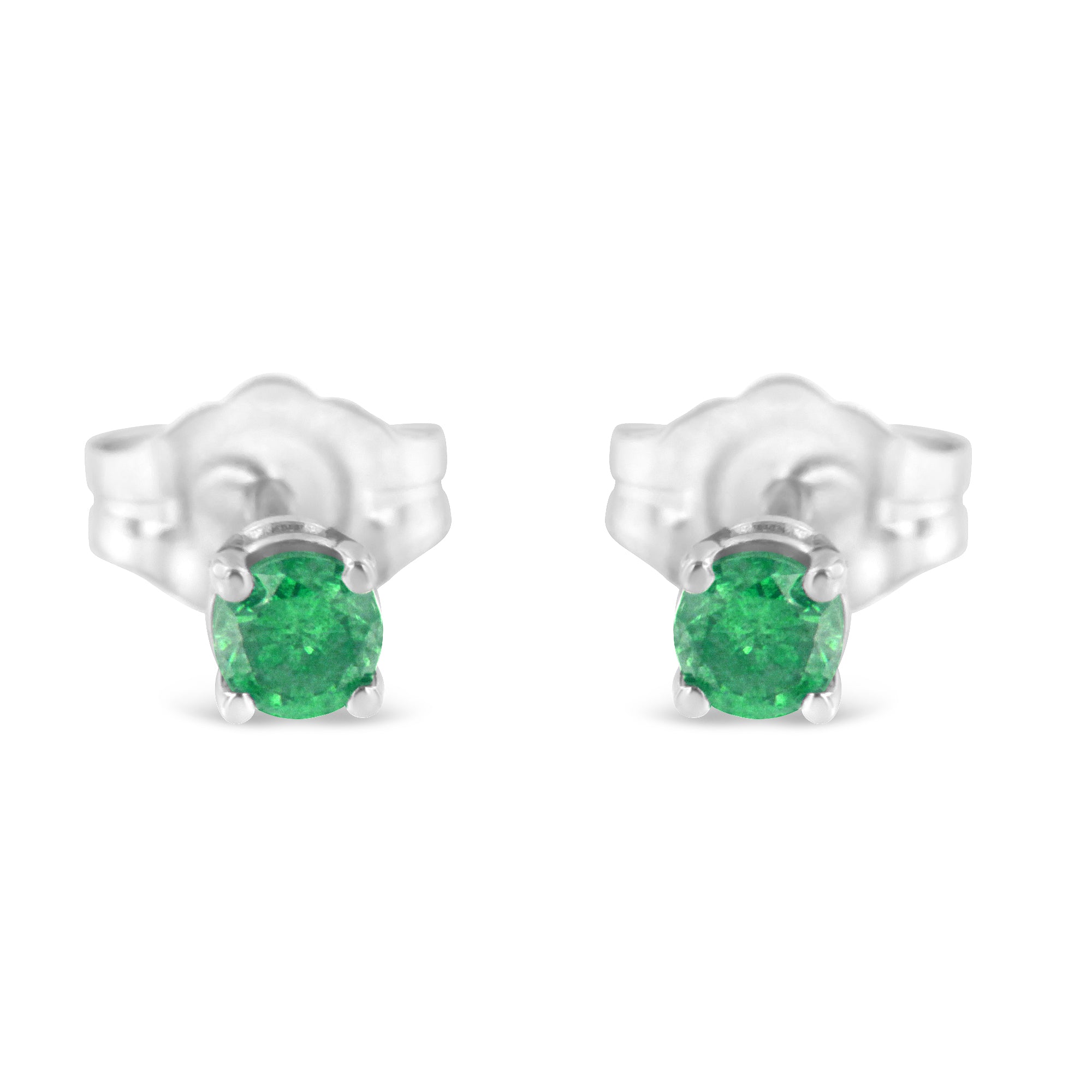 Haus of Brilliance .925 Sterling Silver 1/4 Cttw Round Brilliant-Cut Green Diamond Classic 4-Prong Stud Earrings (Fancy Color-Enhanced, I2-I3 Clarity)