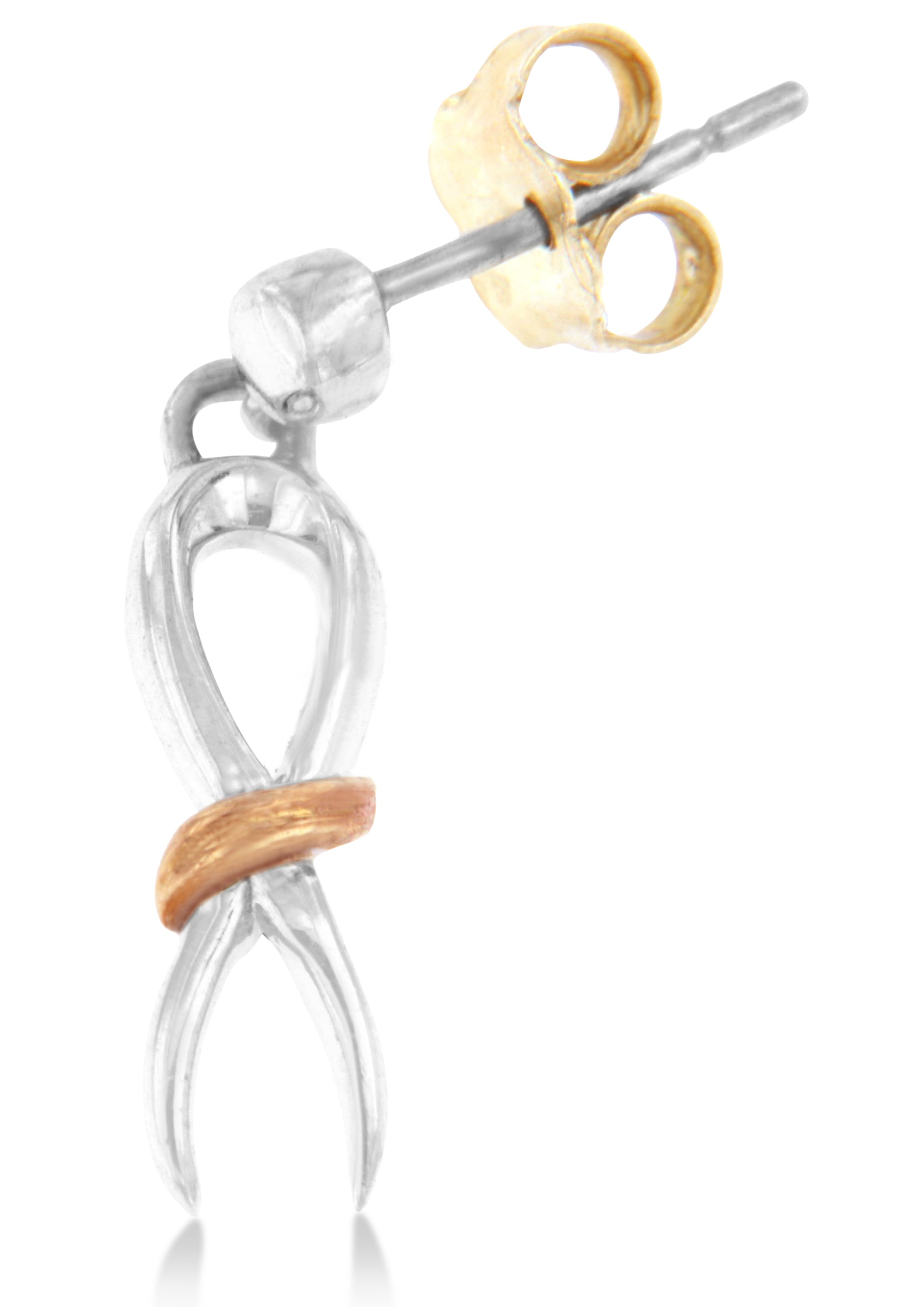 Haus of Brilliance Two-Toned Sterling Silver Awareness Ribbon Dangle Earrings