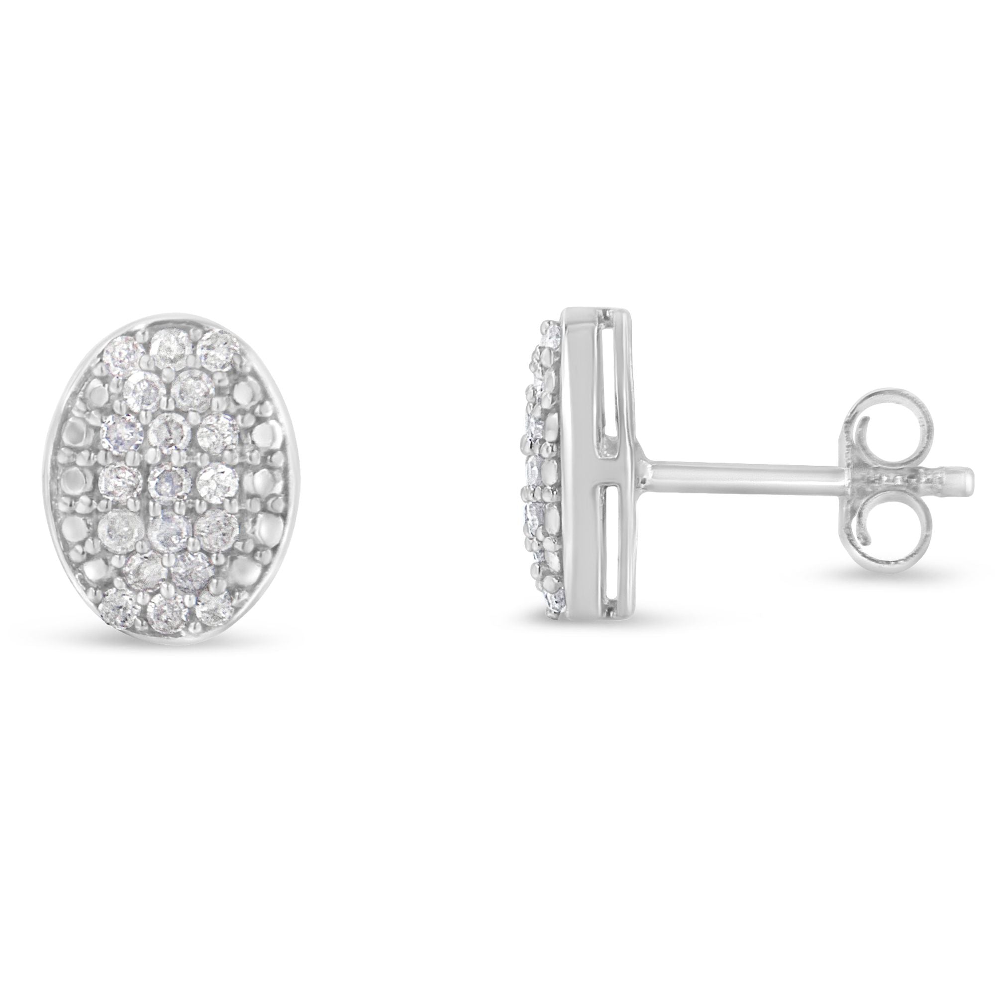 Haus of brilliance Sterling Silver Round Diamond Oval Cluster Earrings (1/2 cttw, I-J Color, I2-I3 Clarity)
