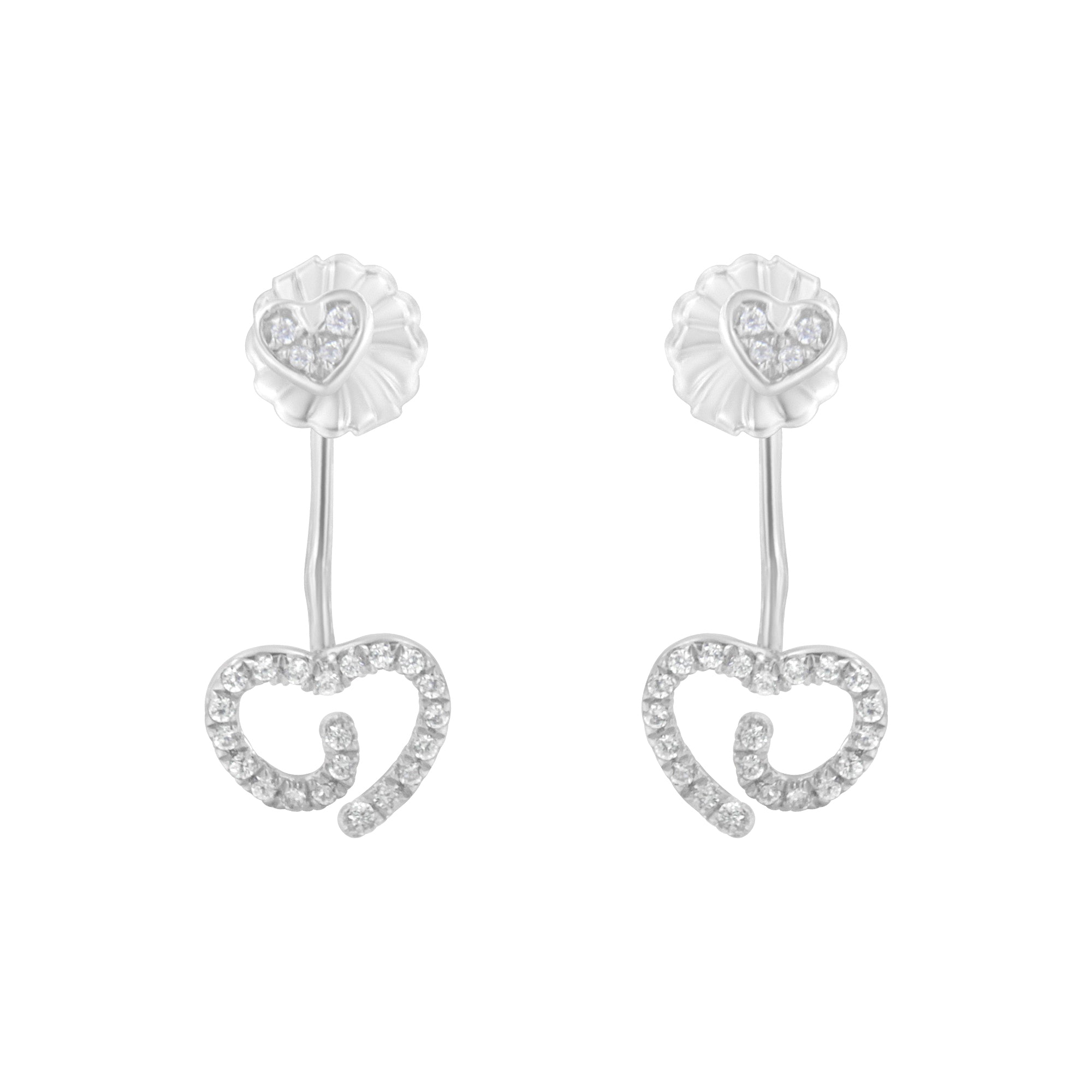 Haus of Brilliance .925 Sterling Silver 1/4 Cttw Diamond Swirl Heart Front/Back Earrings (I-J Color, I2-I3 Clarity)