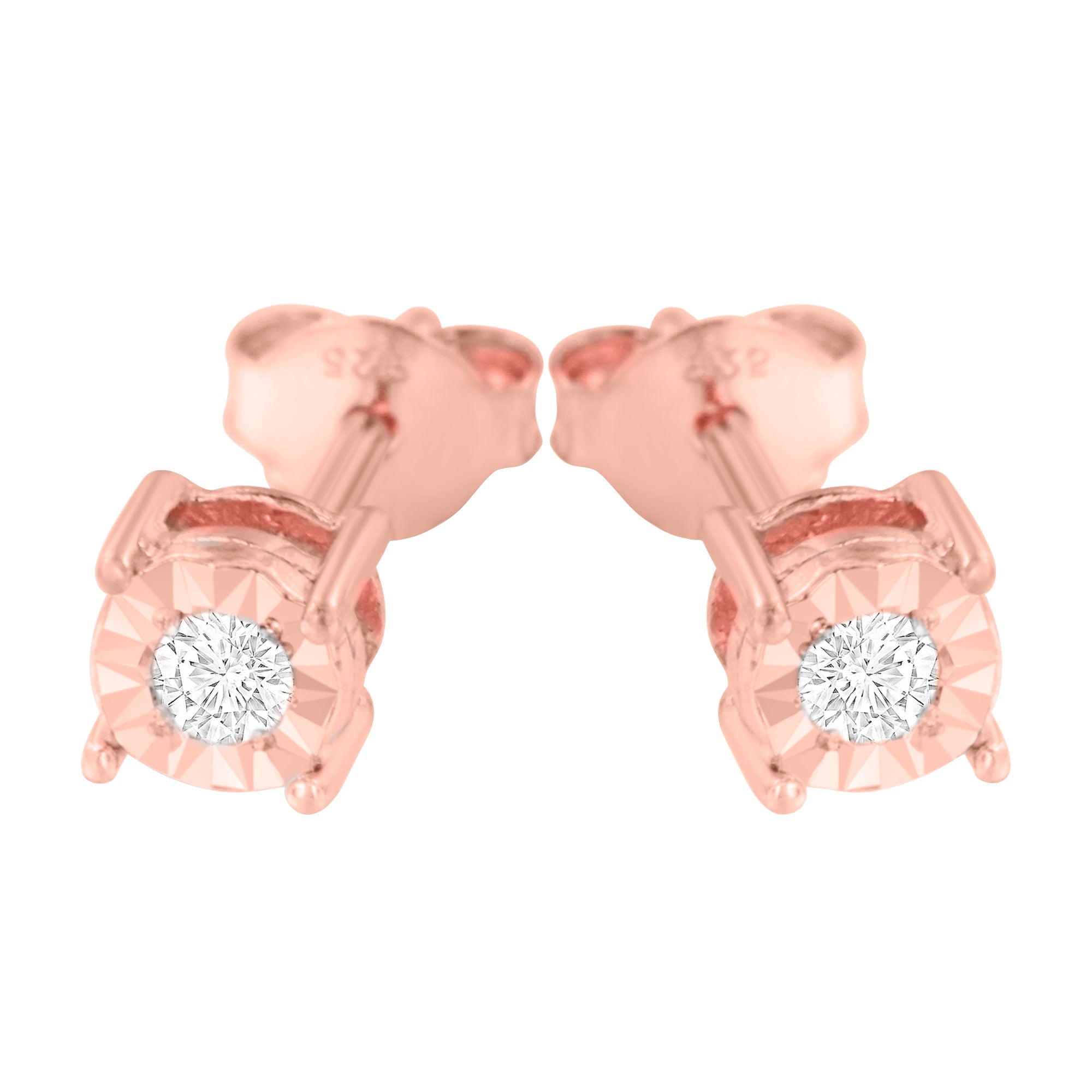 Haus of Brilliance 10K Rose Gold Plated .925 Sterling Silver 1/10 Cttw Round Brilliant-Cut Diamond Miracle-Set Stud Earrings (J-K Color, I3 Clarity)