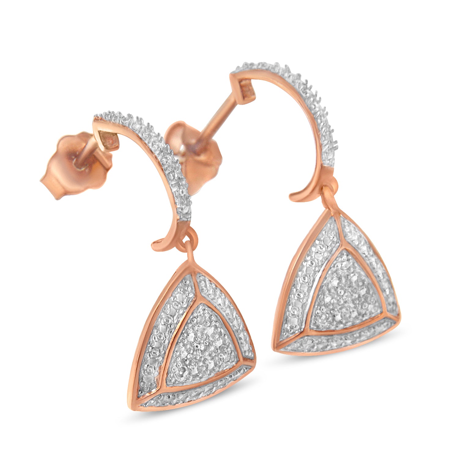 Haus of Brilliance Rose Gold Plated Sterling Silver Round Cut Diamond Fashion Dangle Earrings (0.03 cttw, H-I Color, I2-I3 Clarity)