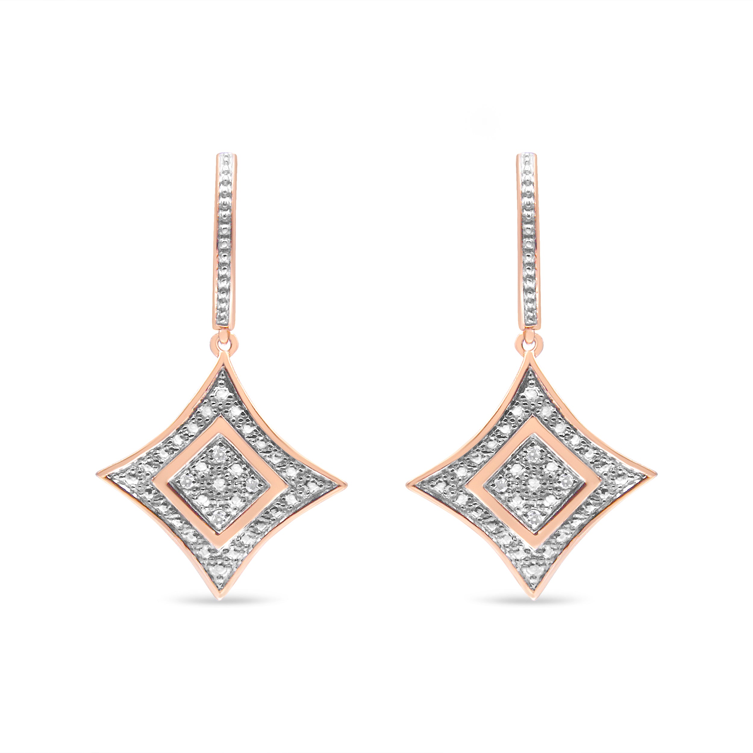 Haus of Brilliance 10K Rose Gold Plated Sterling Silver Round Cut Diamond Cushion Dangle Earrings (0.04 cttw, H-I Color, I2-I3 Clarity)