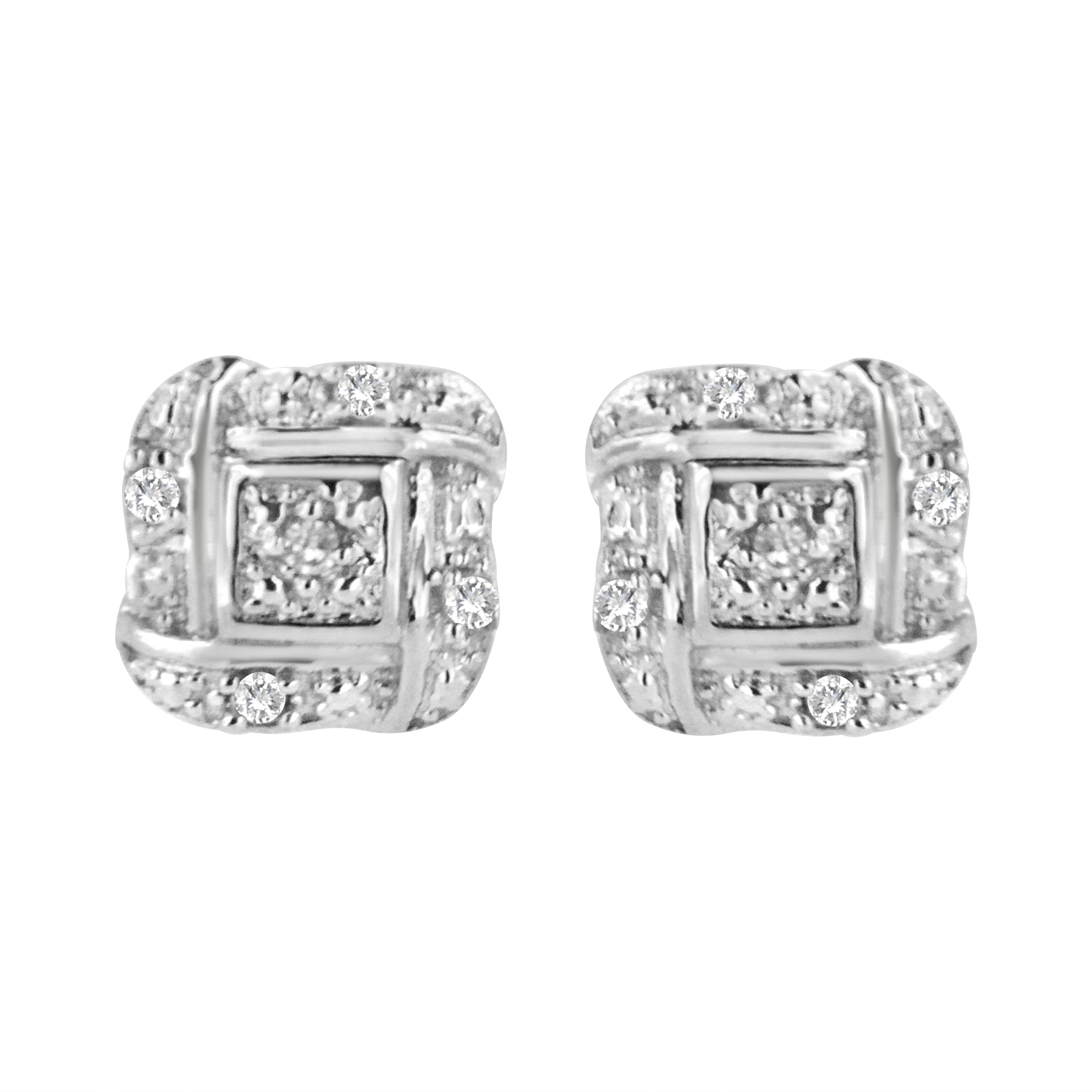 Haus of Brilliance Sterling Silver Round Cut Diamond Square Stud Earrings (0.04 cttw, H-I Color, I2-I3 Clarity)