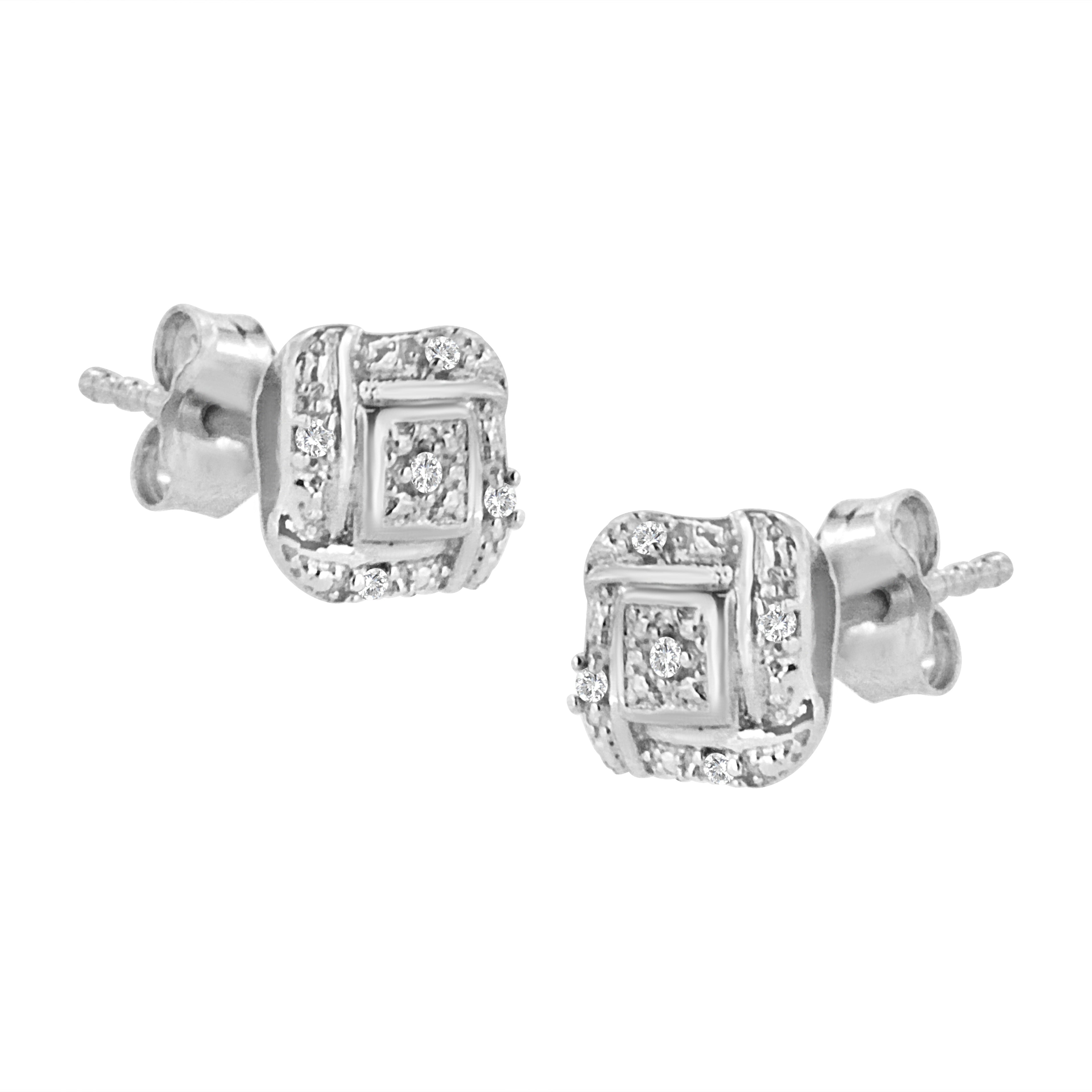 Haus of Brilliance Sterling Silver Round Cut Diamond Square Stud Earrings (0.04 cttw, H-I Color, I2-I3 Clarity)