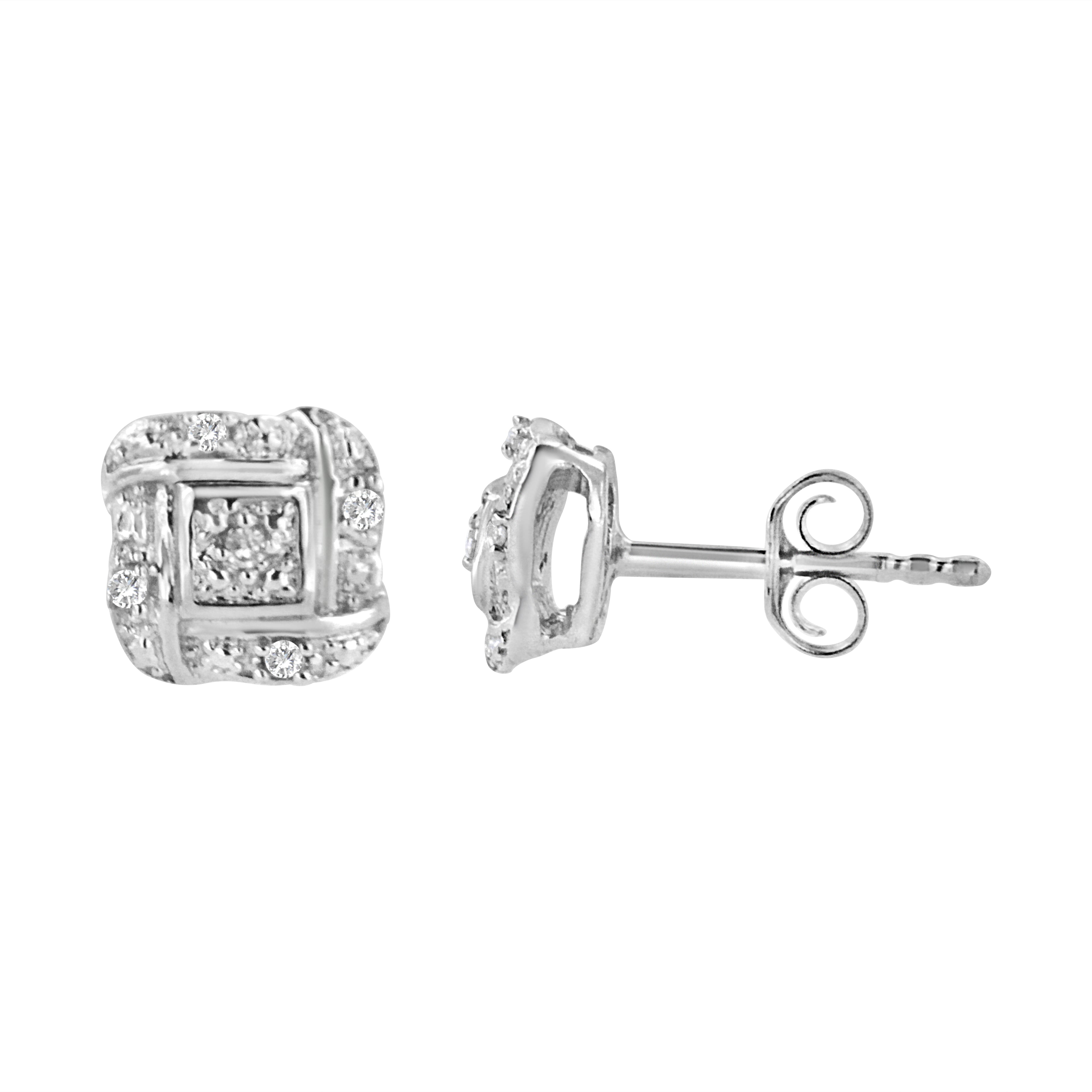 Haus of Brilliance Sterling Silver Round Cut Diamond Square Stud Earrings (0.04 cttw, H-I Color, I2-I3 Clarity)