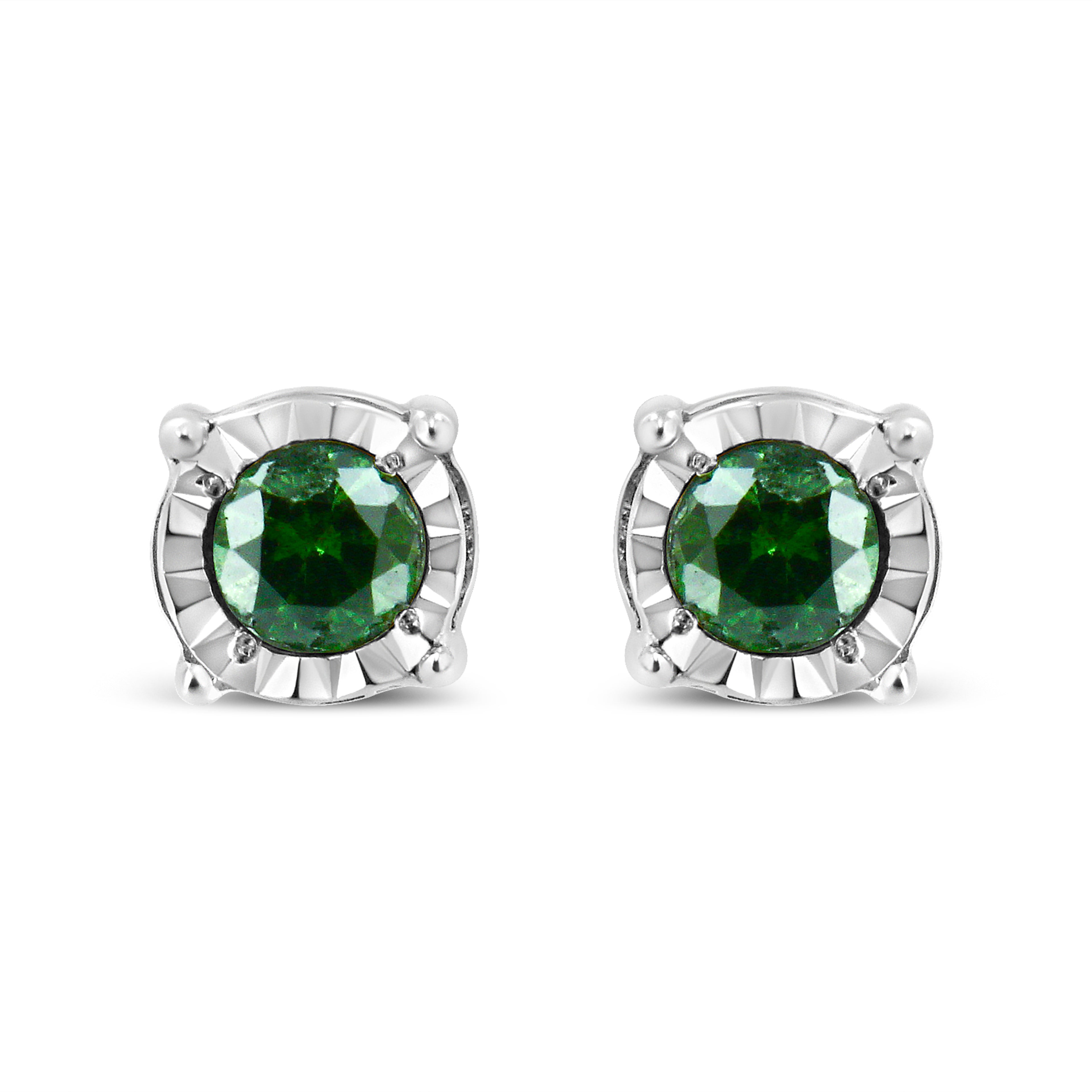 Haus of Brilliance Sterling Silver Rose Cut Treated Green Diamond Solitaire Stud Earrings (0.25 cttw, Green Color, I2-I3 Clarity)