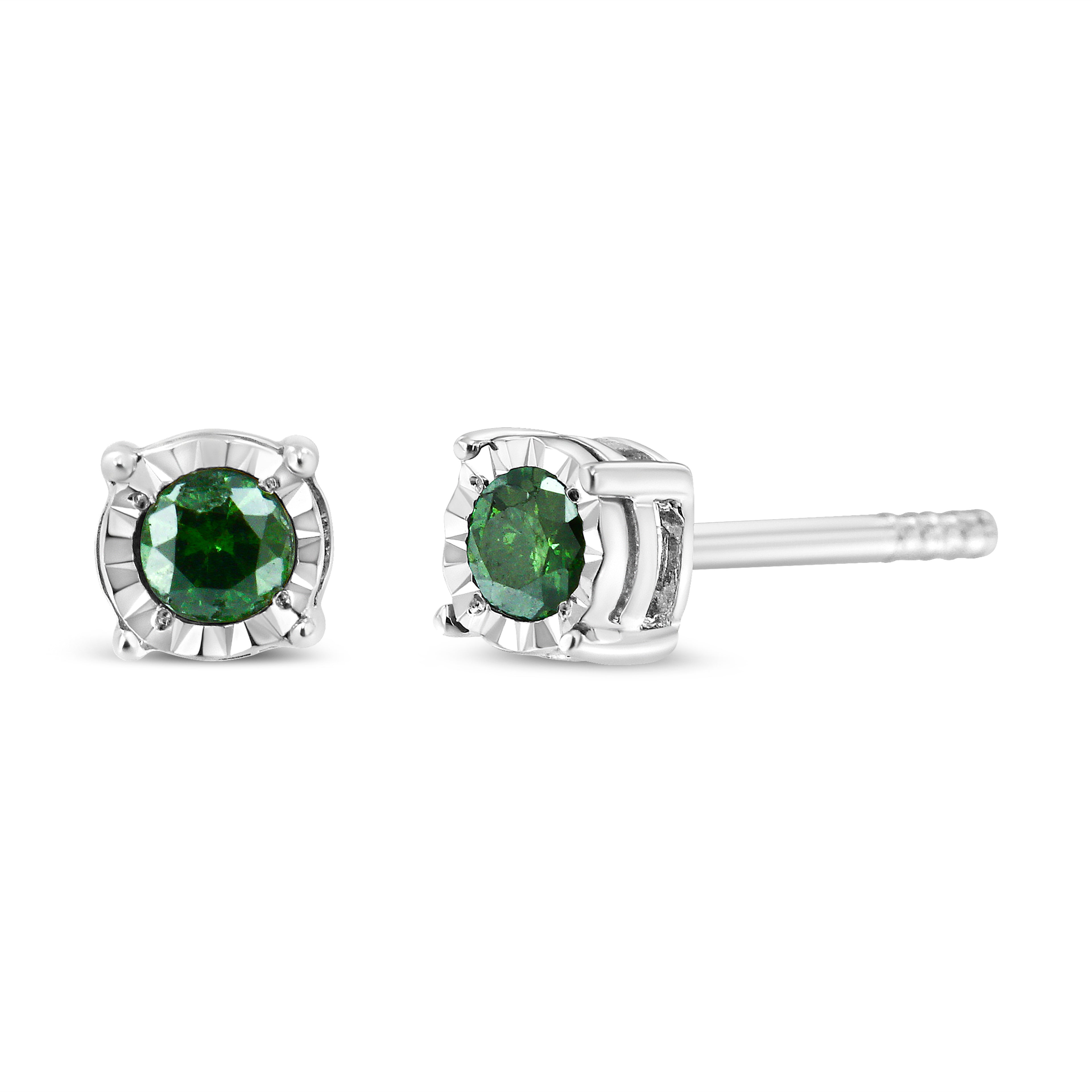 Haus of Brilliance Sterling Silver Rose Cut Treated Green Diamond Solitaire Stud Earrings (0.25 cttw, Green Color, I2-I3 Clarity)