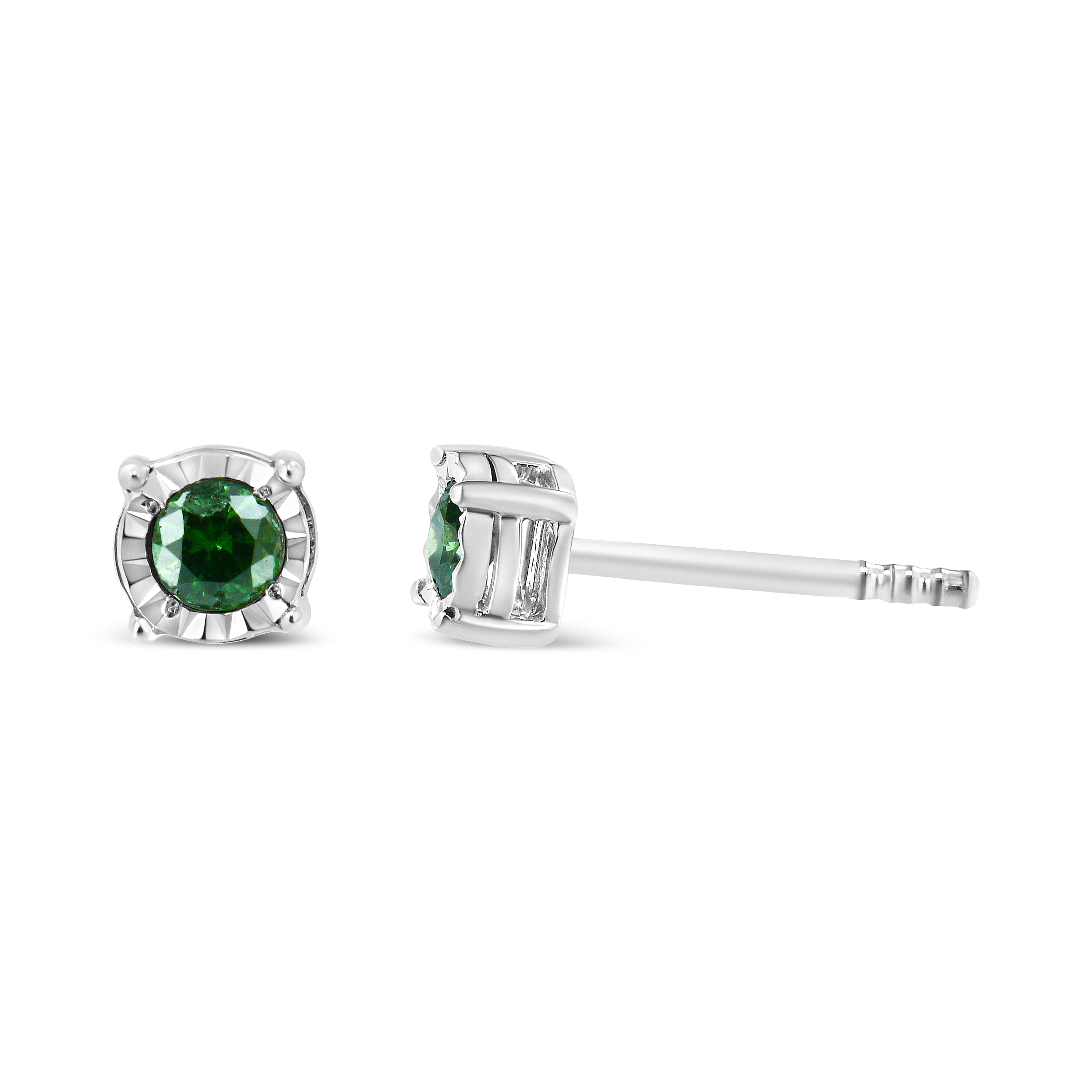 Haus of Brilliance Sterling Silver Rose Cut Treated Green Diamond Solitaire Stud Earrings (0.25 cttw, Green Color, I2-I3 Clarity)