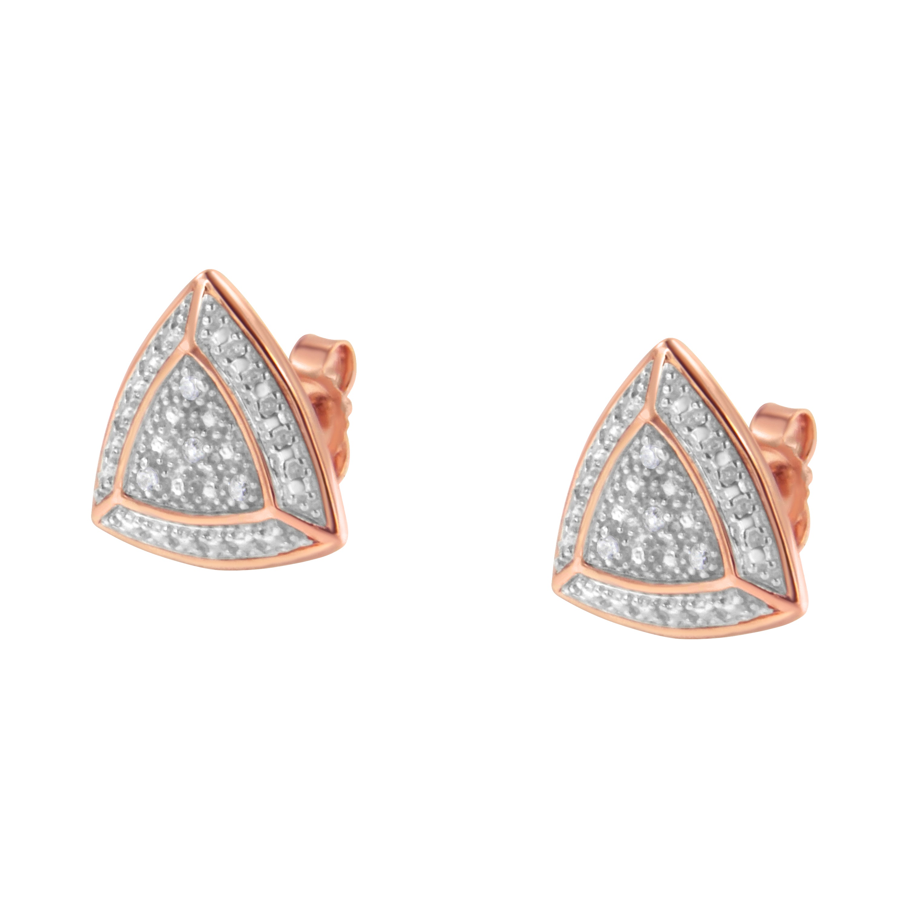 Haus of Brilliance 14K Rose Gold over .925 Sterling Silver Diamond-Accented Trillion Shaped 4-Stone Halo-Style Stud Earrings (H-I Color, I2-I3 Clarity)