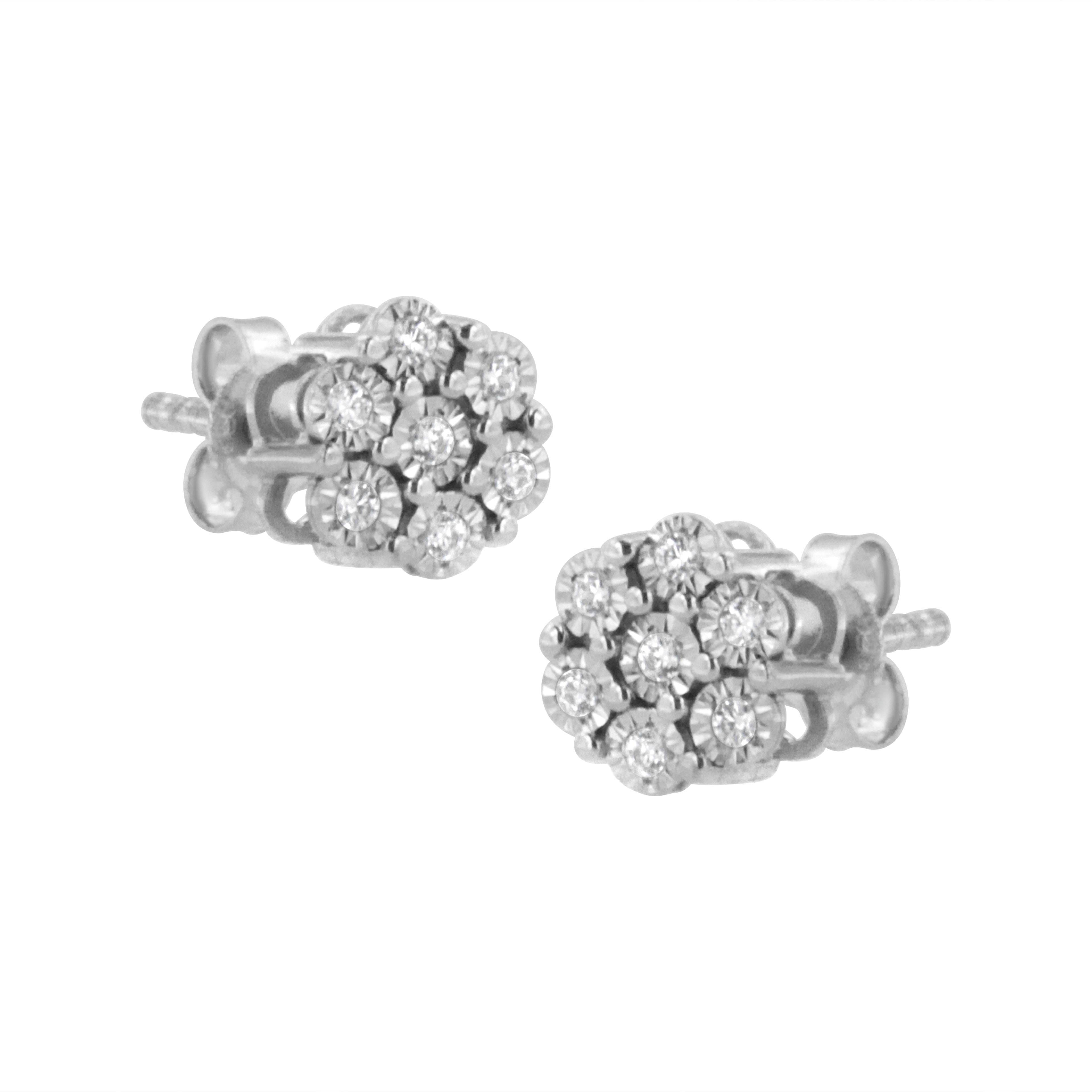 Haus of Brilliance .925 Sterling Silver 1/10 Cttw Round-Cut Diamond Miracle-Set Floral Cluster Button Stud Earrings (I-J Color, I2-I3 Clarity)
