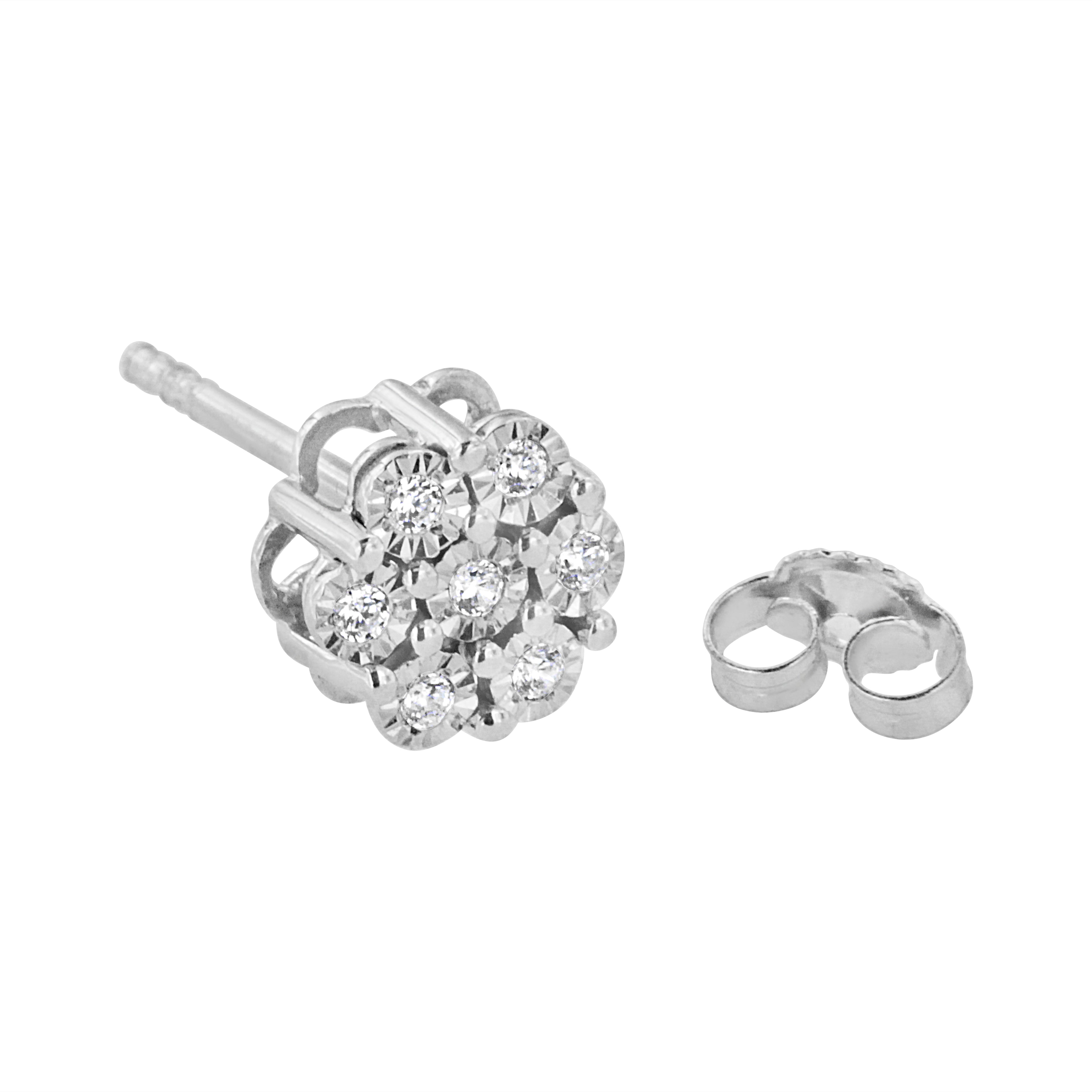 Haus of Brilliance .925 Sterling Silver 1/10 Cttw Round-Cut Diamond Miracle-Set Floral Cluster Button Stud Earrings (I-J Color, I2-I3 Clarity)