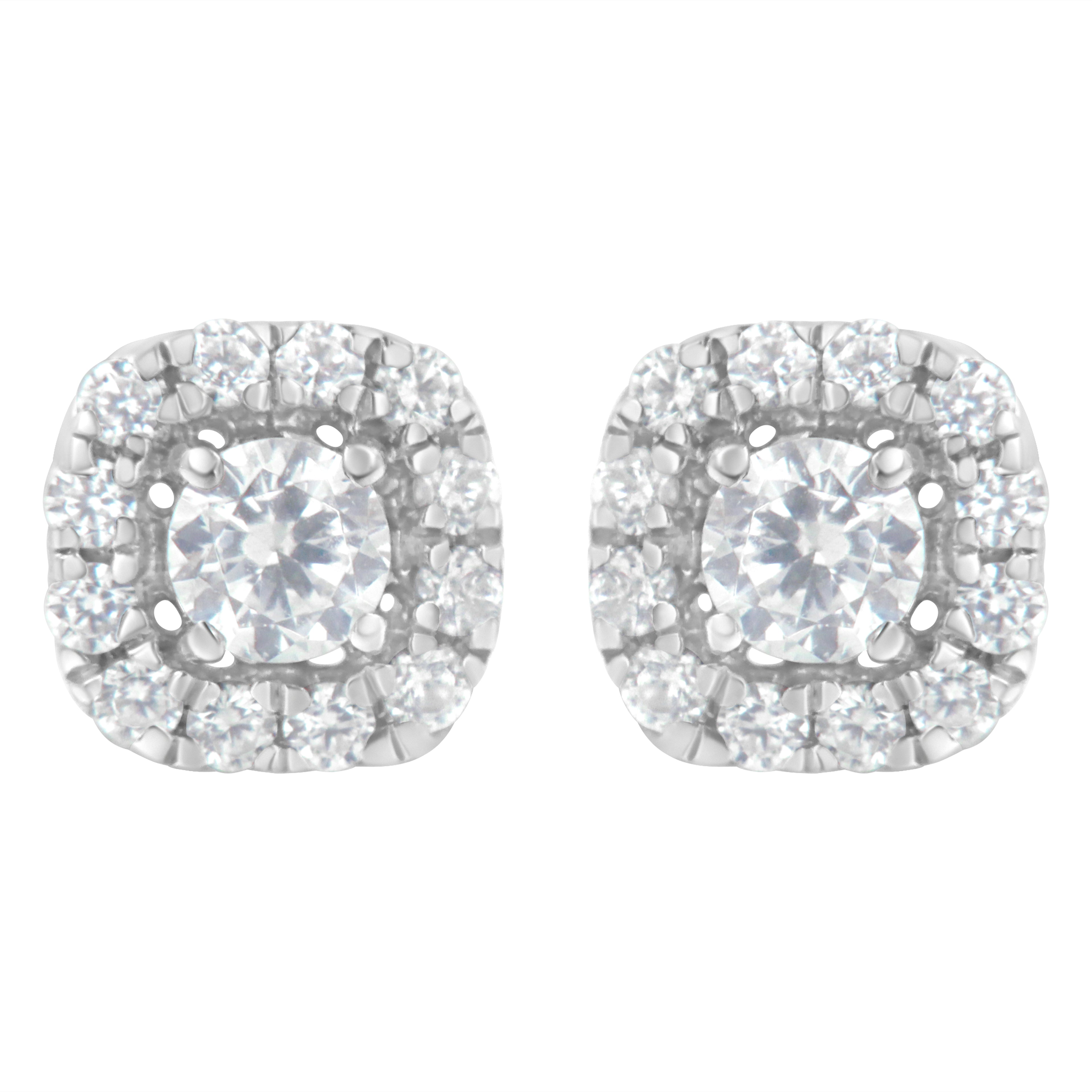 Haus of Brilliance .925 Sterling Silver 1/2 cttw Brilliant Round-Cut Diamond Solitaire with Halo Stud Earring (I-J, I2-I3)