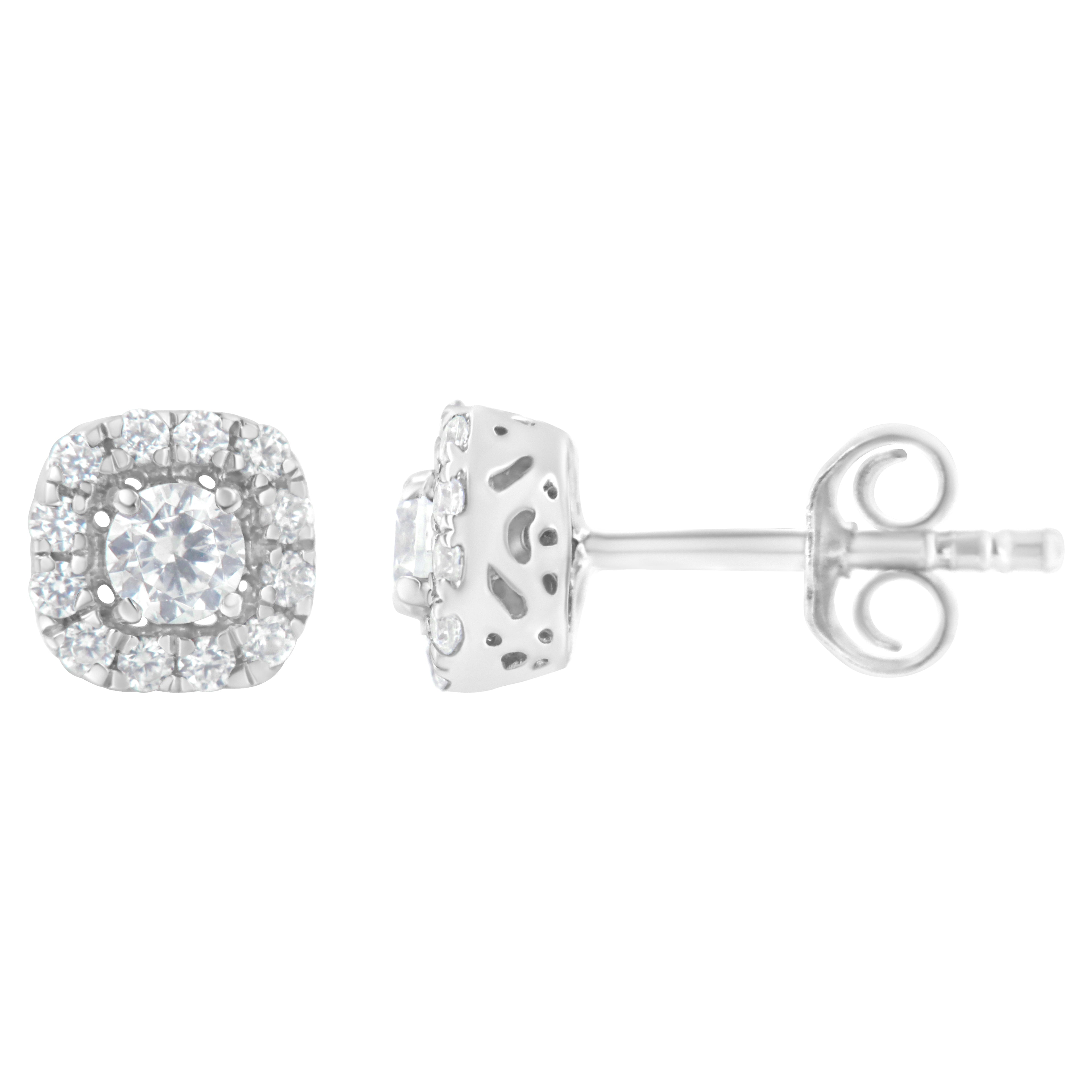 Haus of Brilliance .925 Sterling Silver 1/2 cttw Brilliant Round-Cut Diamond Solitaire with Halo Stud Earring (I-J, I2-I3)