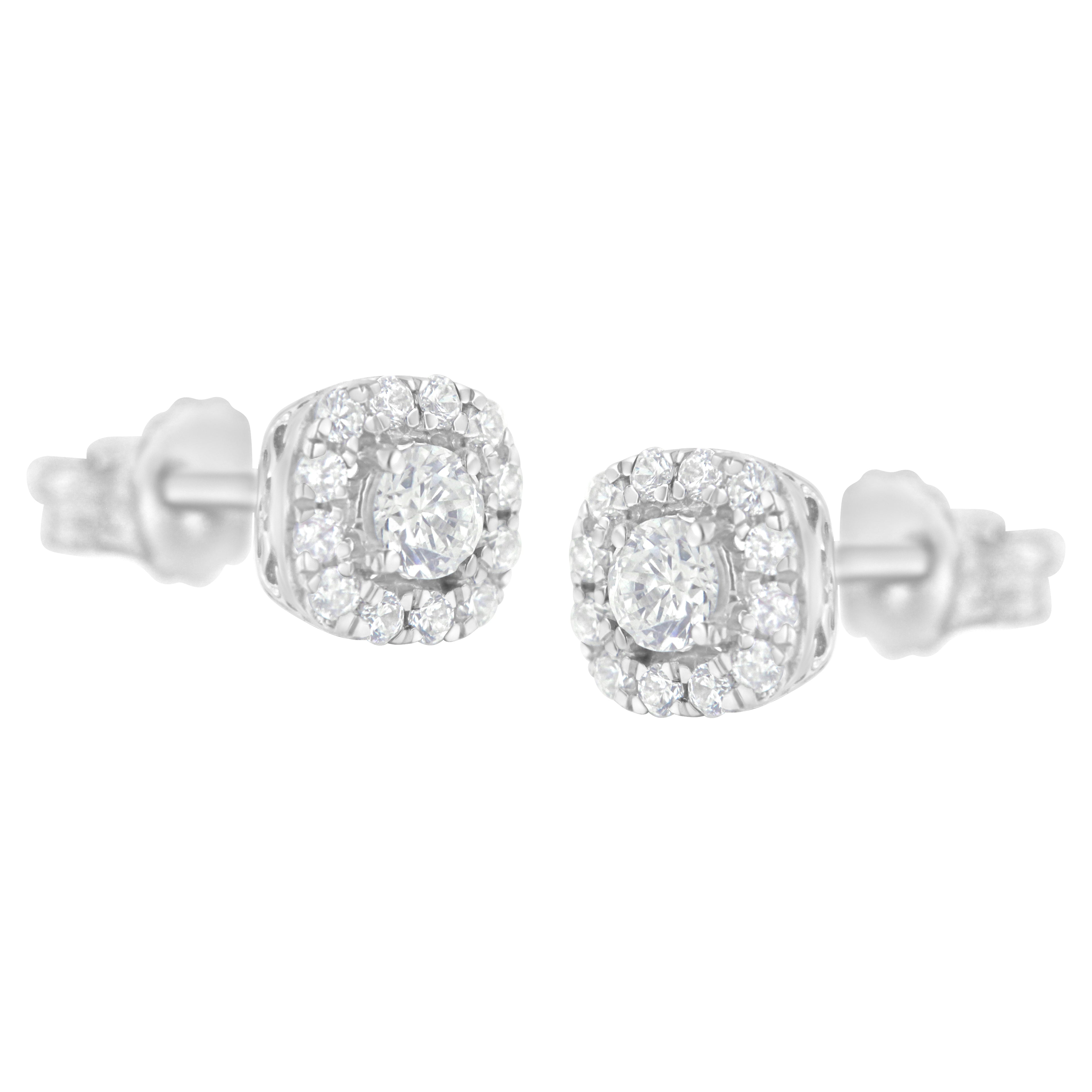 Haus of Brilliance .925 Sterling Silver 1/2 cttw Brilliant Round-Cut Diamond Solitaire with Halo Stud Earring (I-J, I2-I3)
