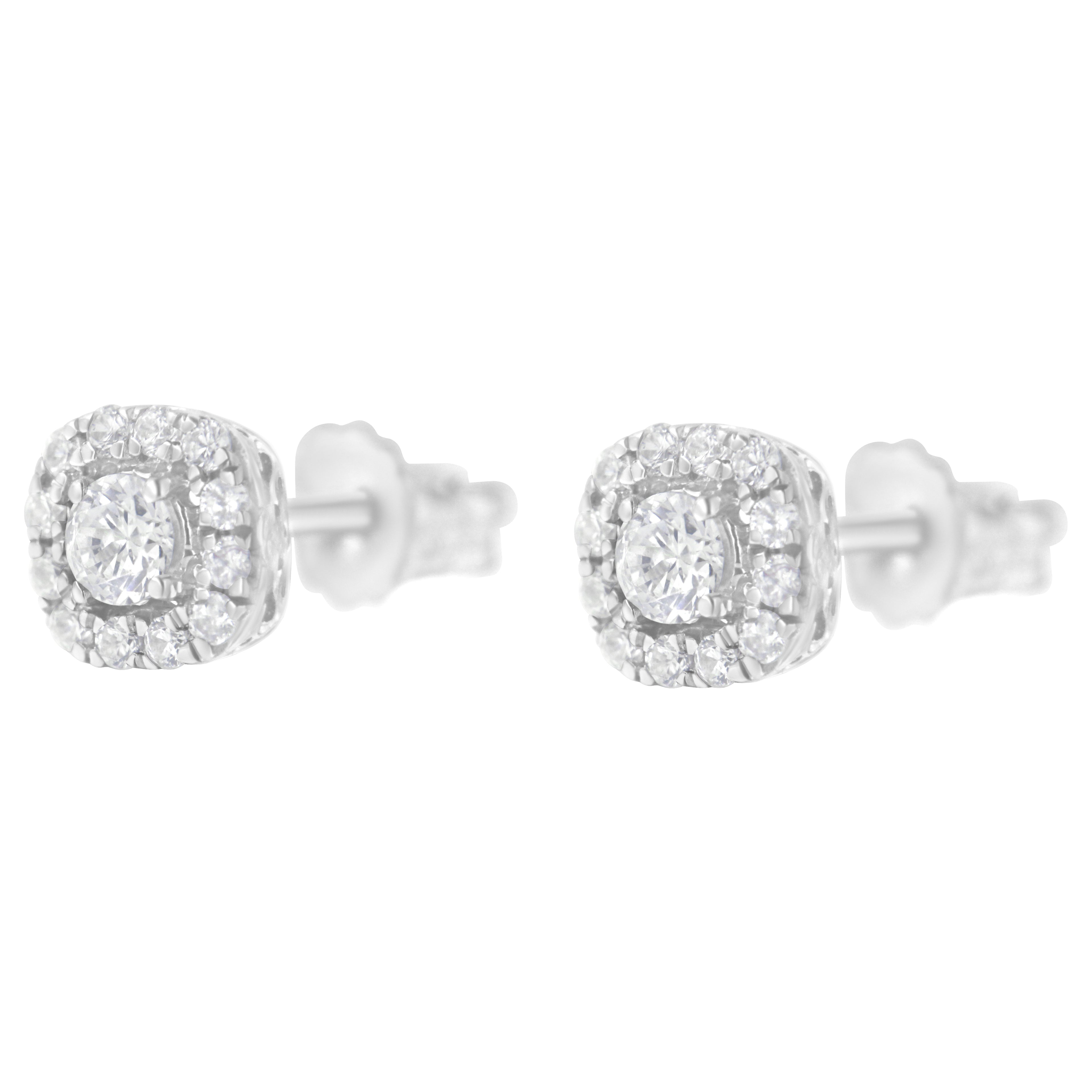 Haus of Brilliance .925 Sterling Silver 1/2 cttw Brilliant Round-Cut Diamond Solitaire with Halo Stud Earring (I-J, I2-I3)