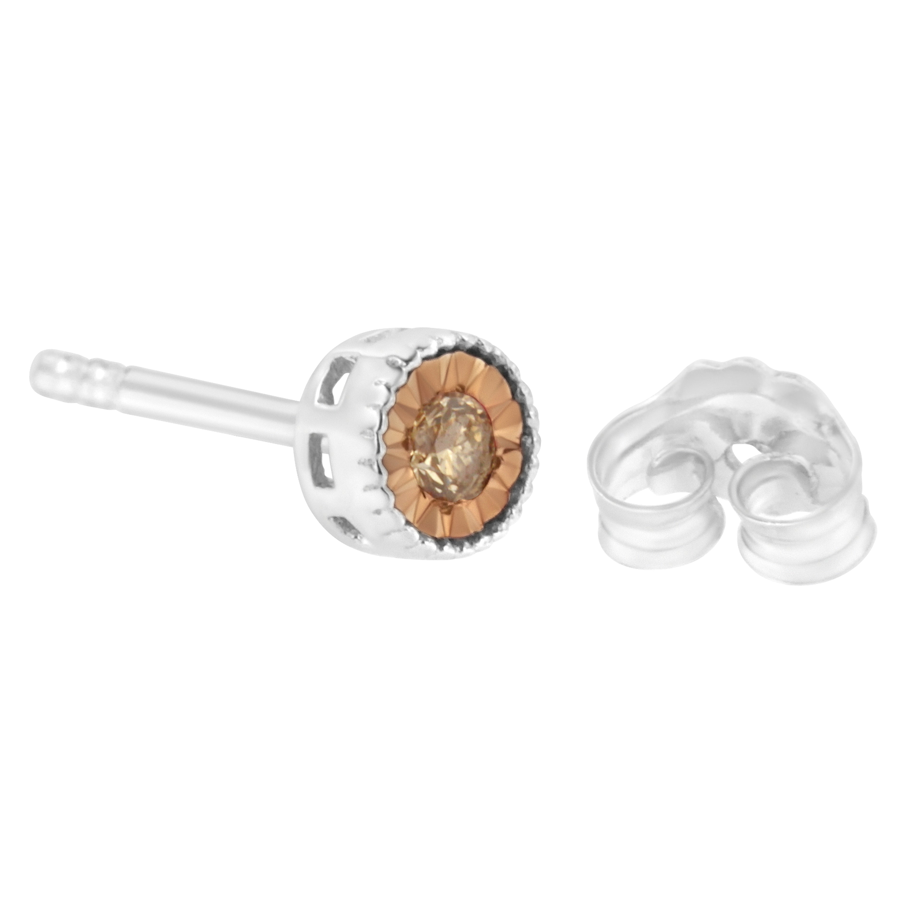 Haus of Brilliance .925 Sterling Silver 1/10 Cttw Round Brilliant-Cut Champagne Diamond Miracle-Set Stud Earrings (Natural Color, I1-I2 Clarity)