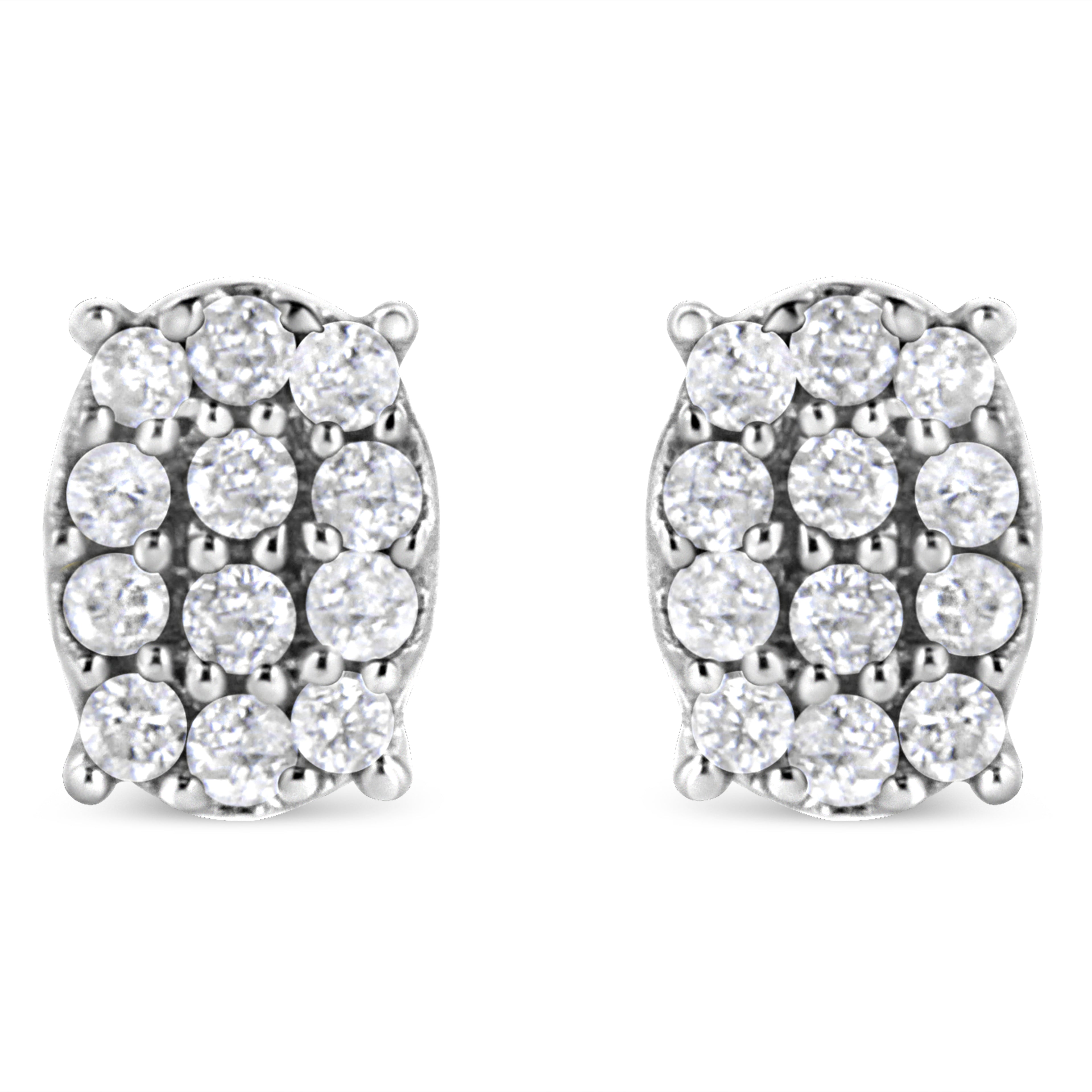 Haus of Brilliance .925 Sterling Silver 1/4 Cttw Round Diamond Oval Shaped Cluster Stud Earrings (I-J Color, I2-I3 Clarity)