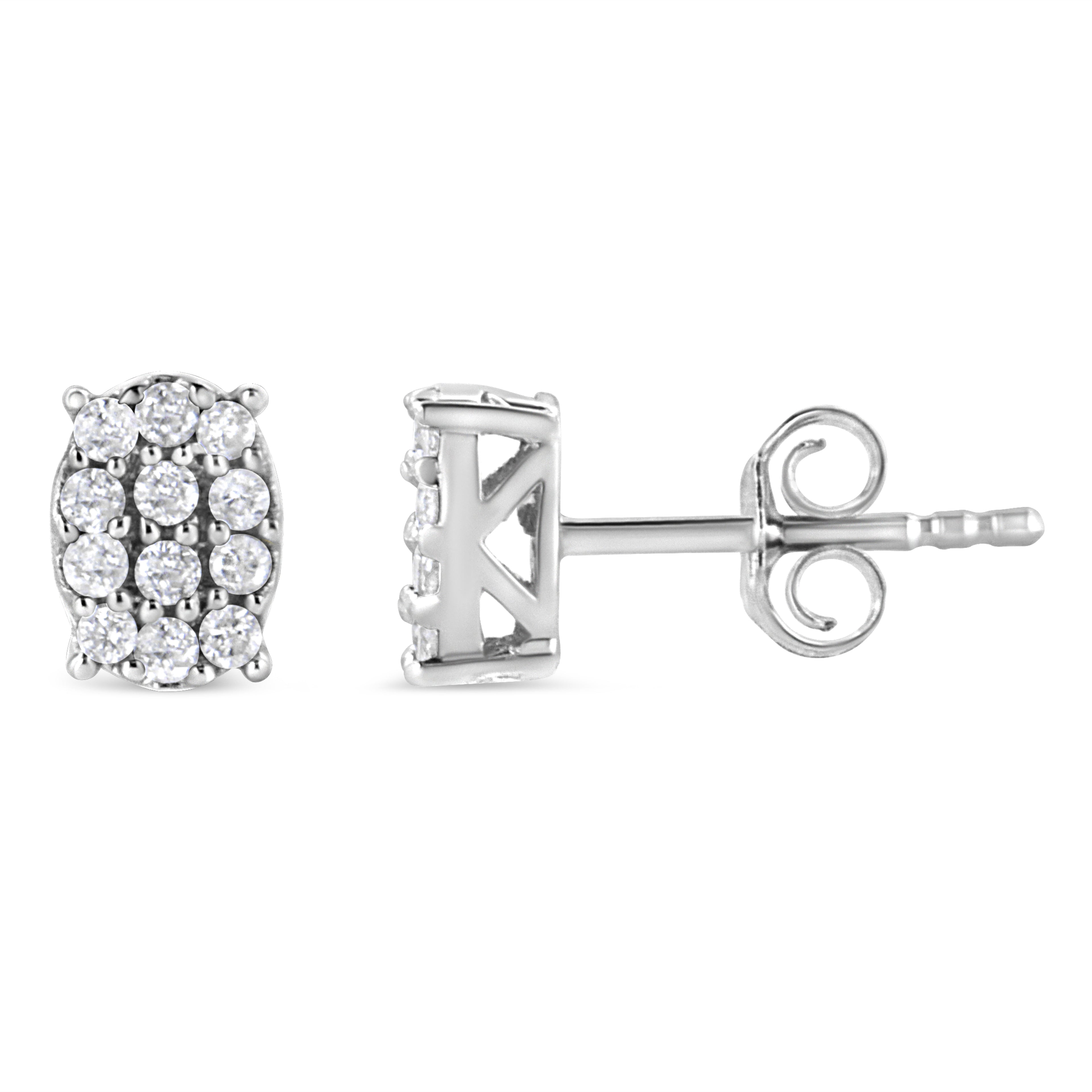 Haus of Brilliance .925 Sterling Silver 1/4 Cttw Round Diamond Oval Shaped Cluster Stud Earrings (I-J Color, I2-I3 Clarity)