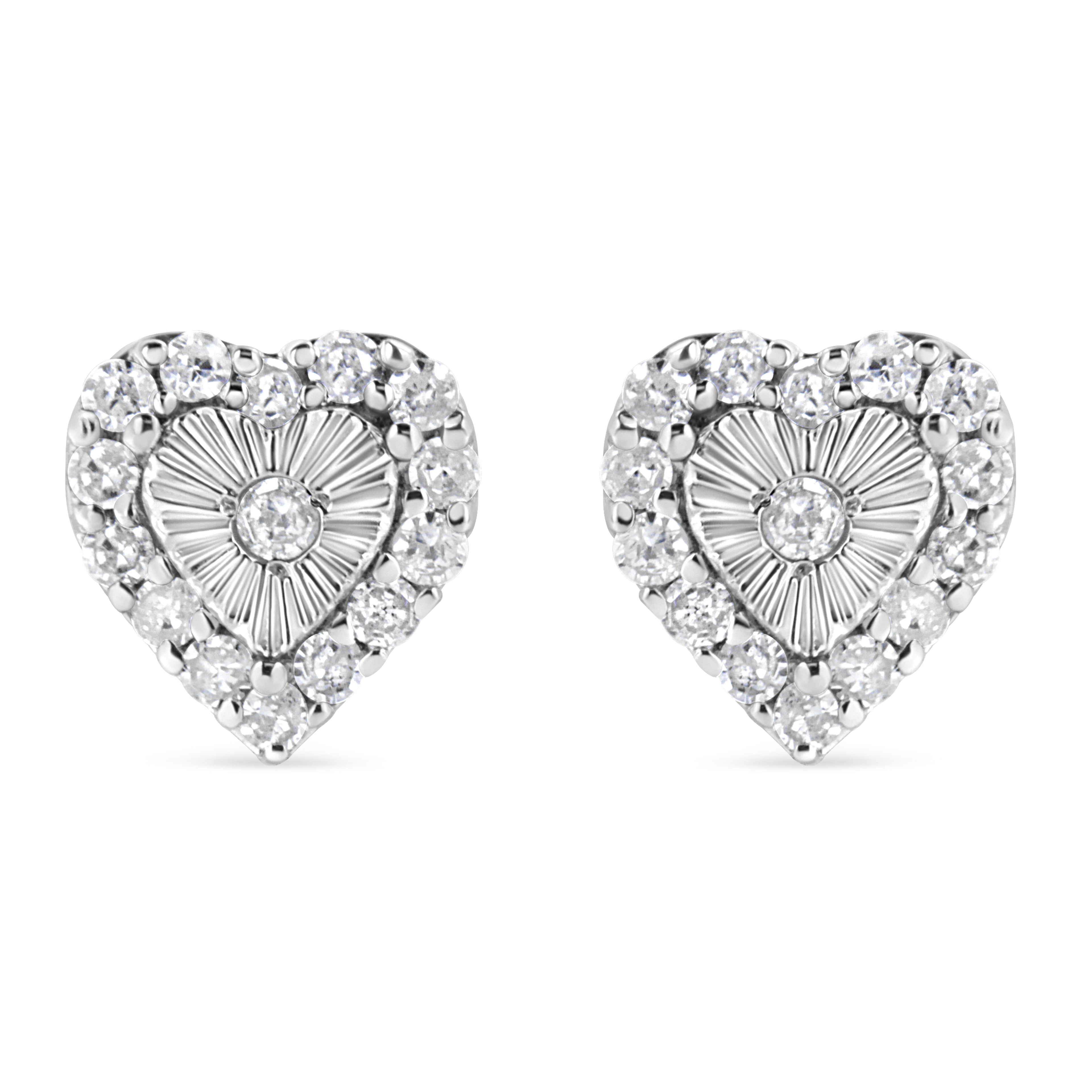 Haus of Brilliance .925 Sterling Silver 1/3 Cttw Miracle Set Round-Cut Diamond Heart Stud Earring (I-J Color, I2-I3 Clarity)