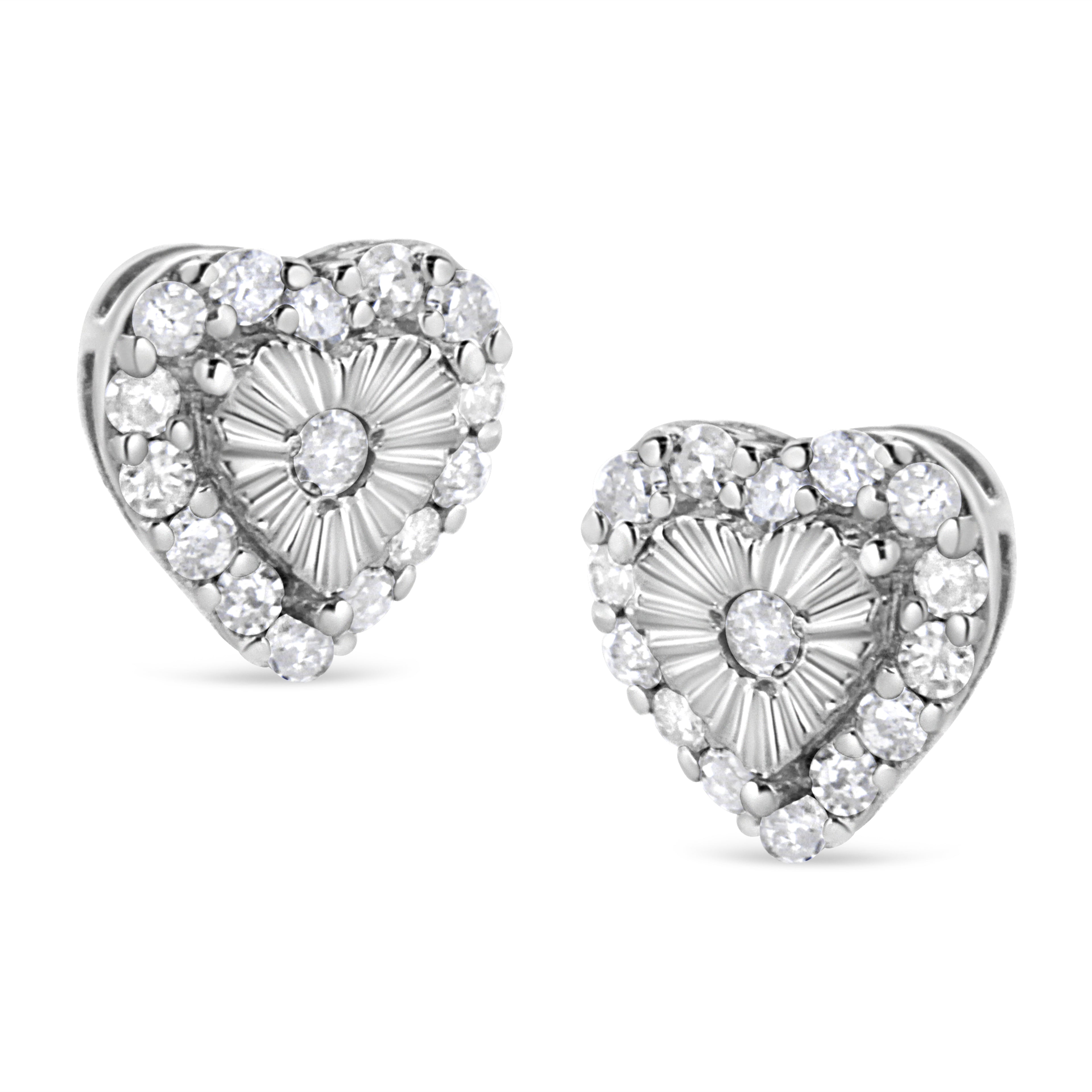 Haus of Brilliance .925 Sterling Silver 1/3 Cttw Miracle Set Round-Cut Diamond Heart Stud Earring (I-J Color, I2-I3 Clarity)