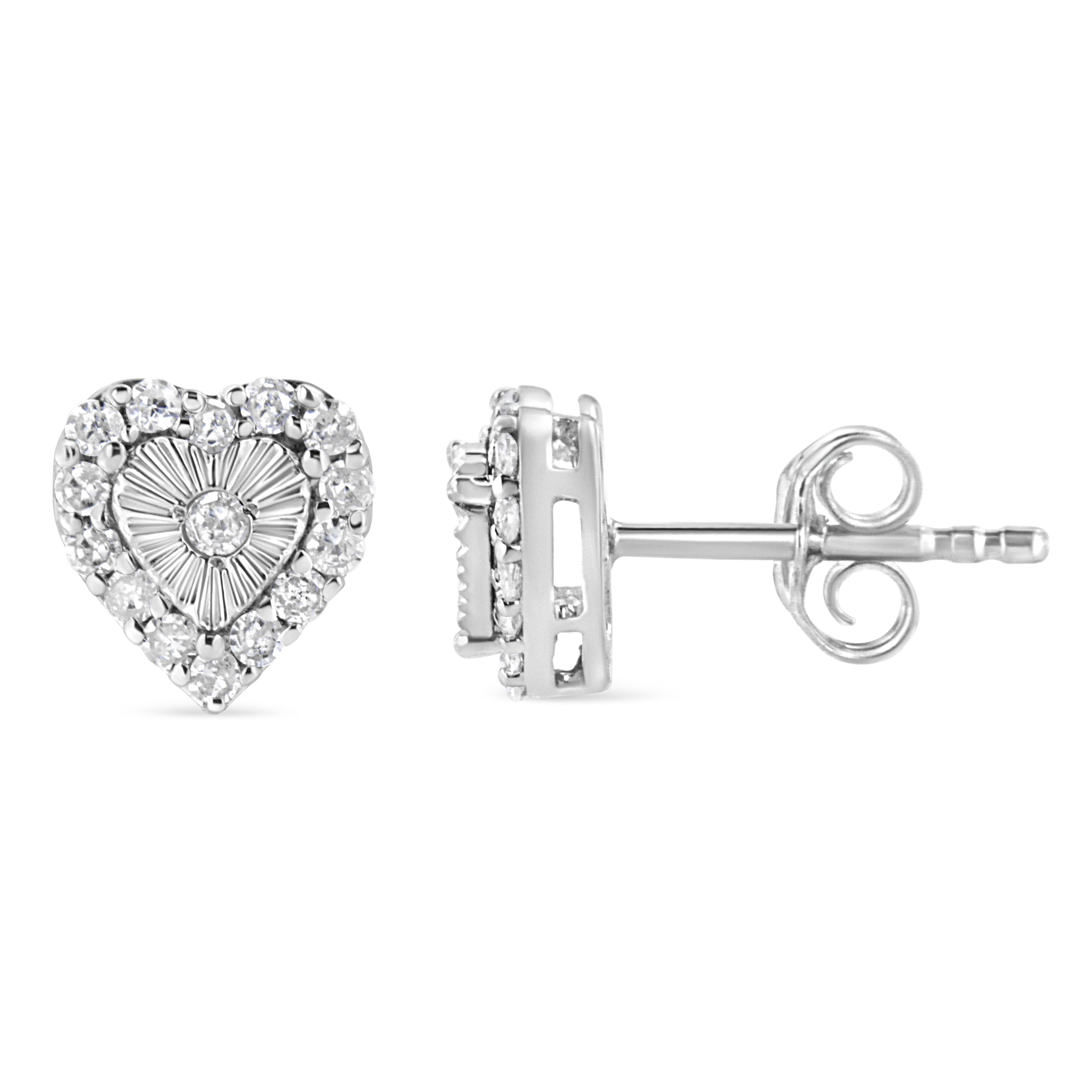 Haus of Brilliance .925 Sterling Silver 1/3 Cttw Miracle Set Round-Cut Diamond Heart Stud Earring (I-J Color, I2-I3 Clarity)