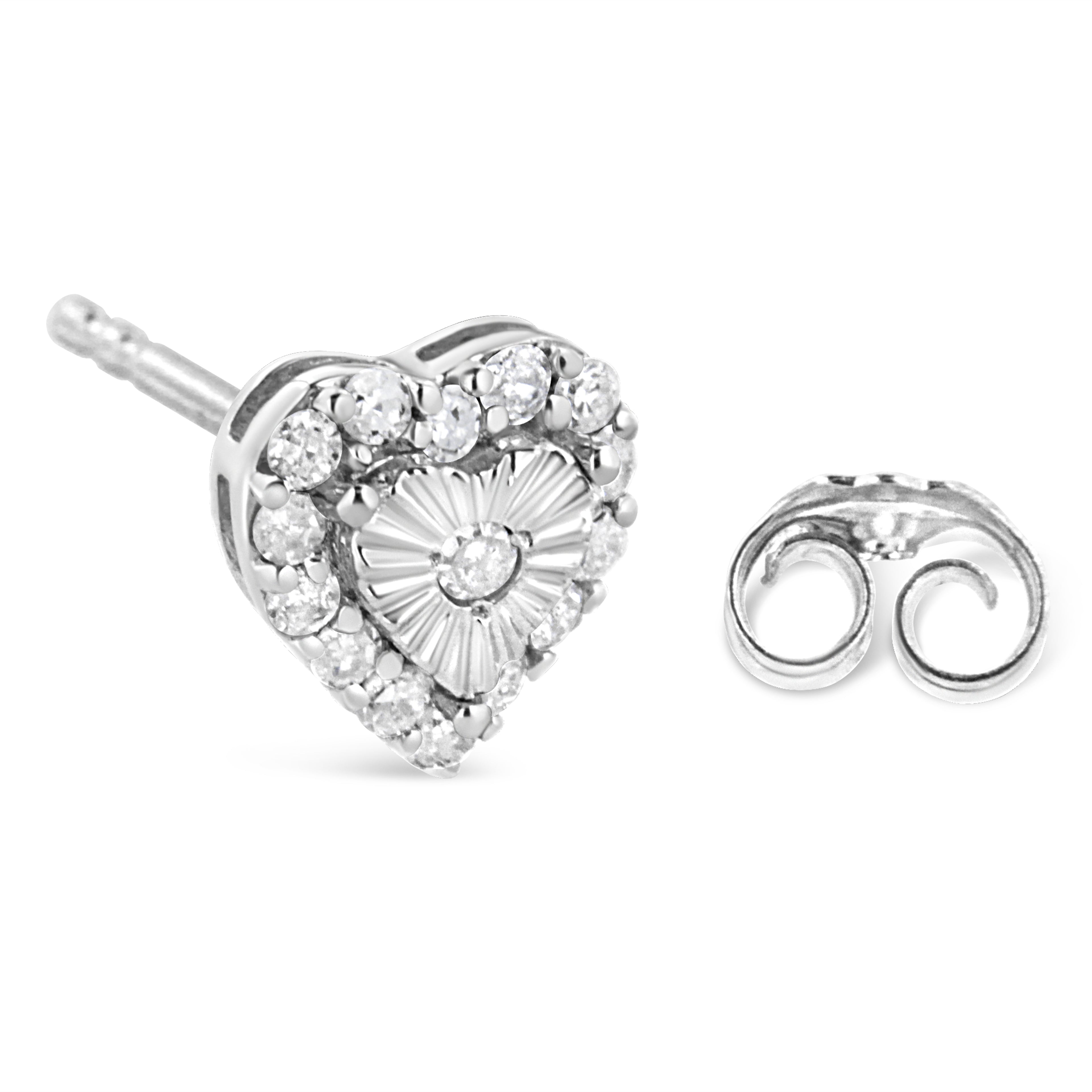 Haus of Brilliance .925 Sterling Silver 1/3 Cttw Miracle Set Round-Cut Diamond Heart Stud Earring (I-J Color, I2-I3 Clarity)