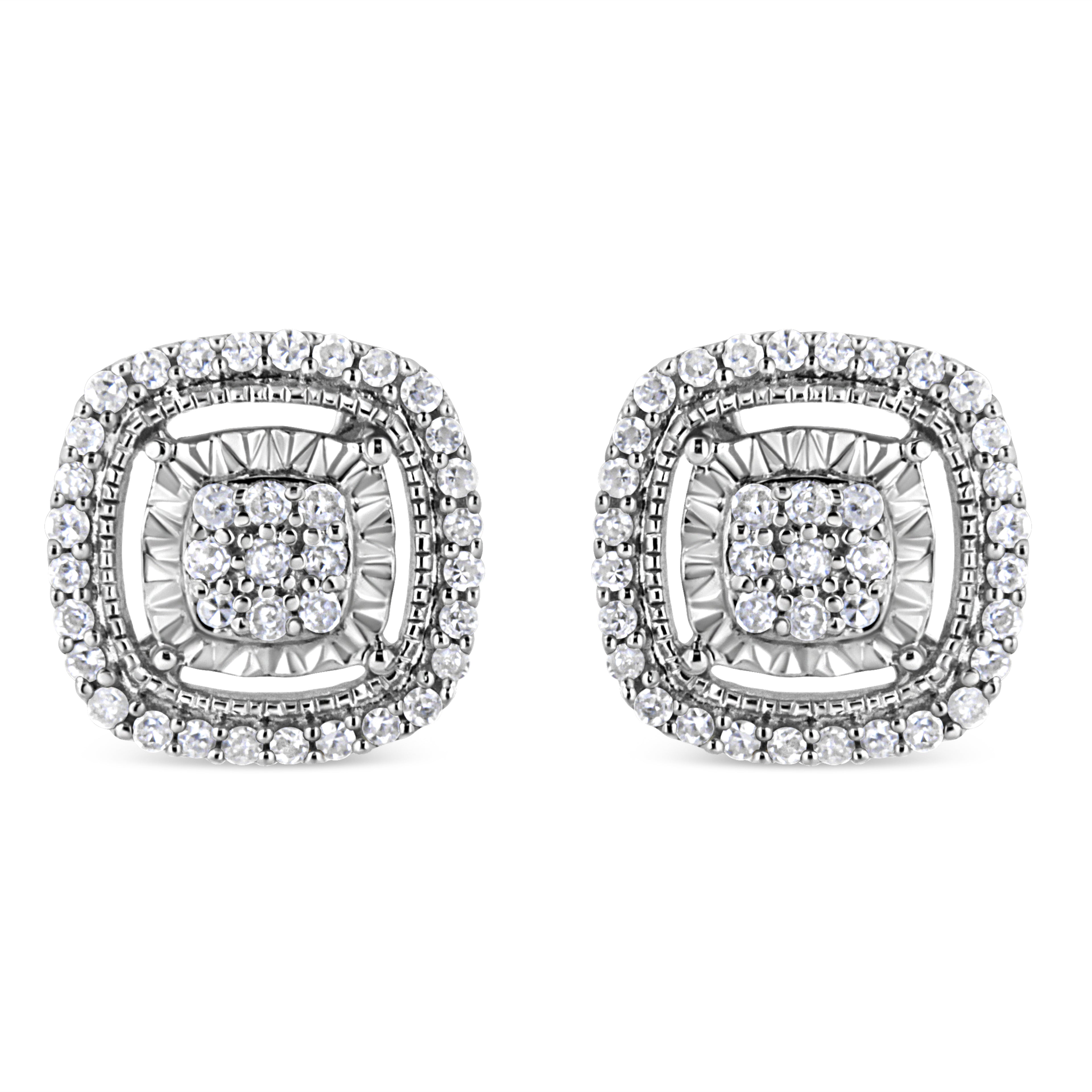 Haus of Brilliance .925 Sterling Silver 1/4 Cttw Prong Set Round-Cut Diamond Cluster in Square Frame Stud Earring (I-J Color, I2-I3 Clarity)