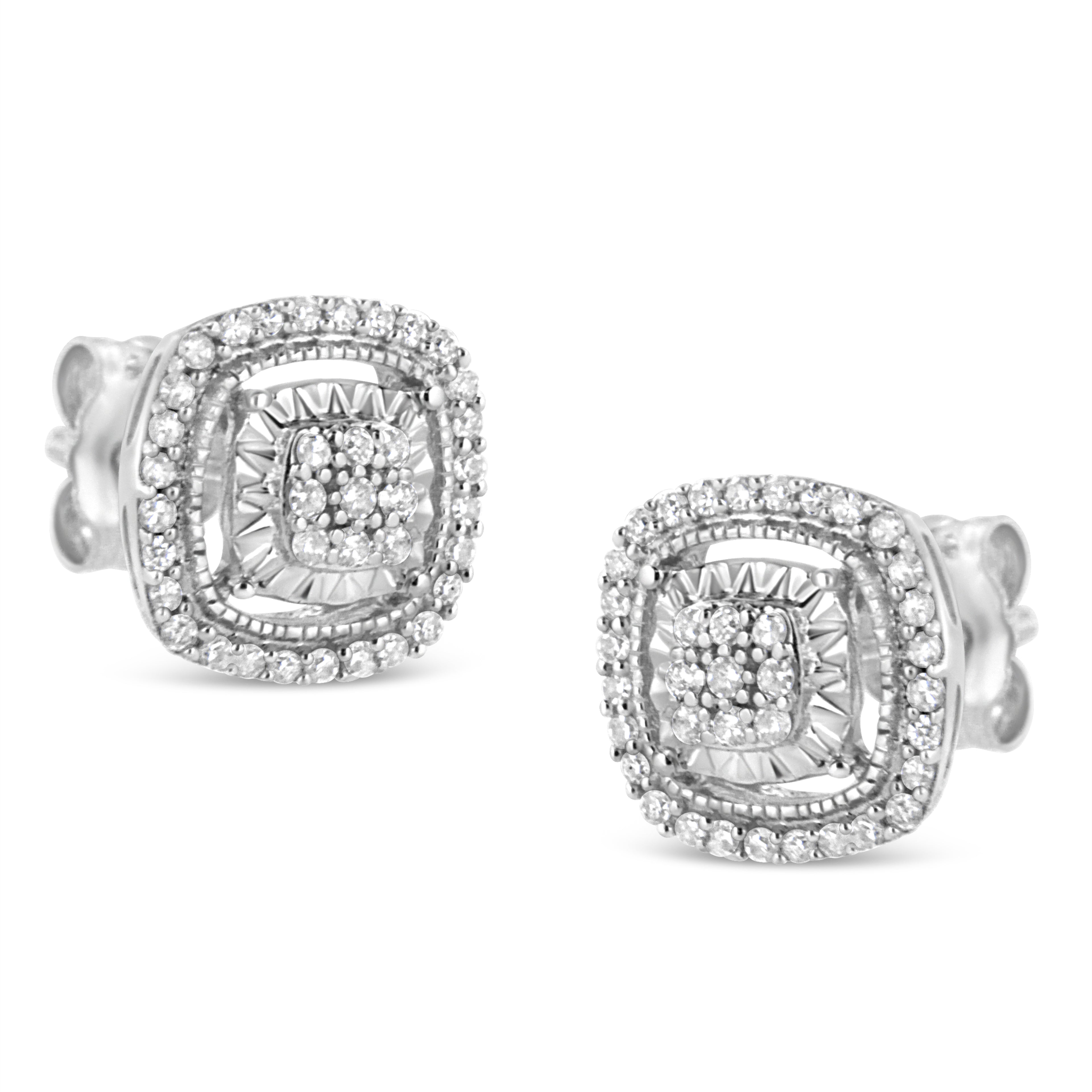 Haus of Brilliance .925 Sterling Silver 1/4 Cttw Prong Set Round-Cut Diamond Cluster in Square Frame Stud Earring (I-J Color, I2-I3 Clarity)