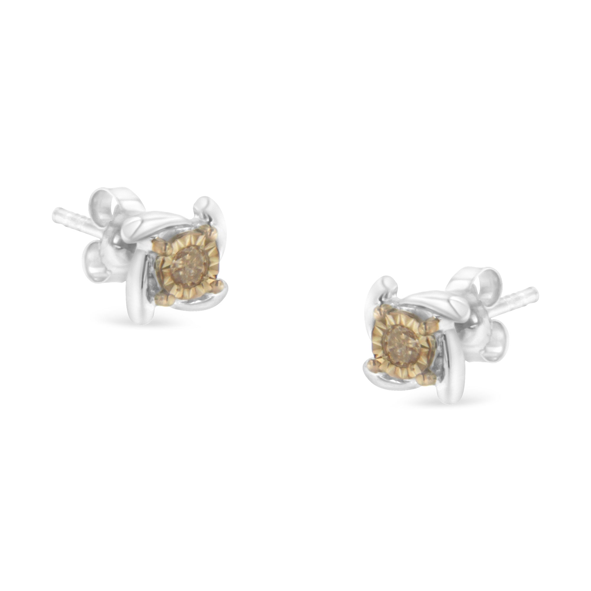 Haus of Brilliance Two-Toned Sterling-Silver Diamond Stud Earring (0.10 cttw, Champagne Color, I2-I3 Clarity)