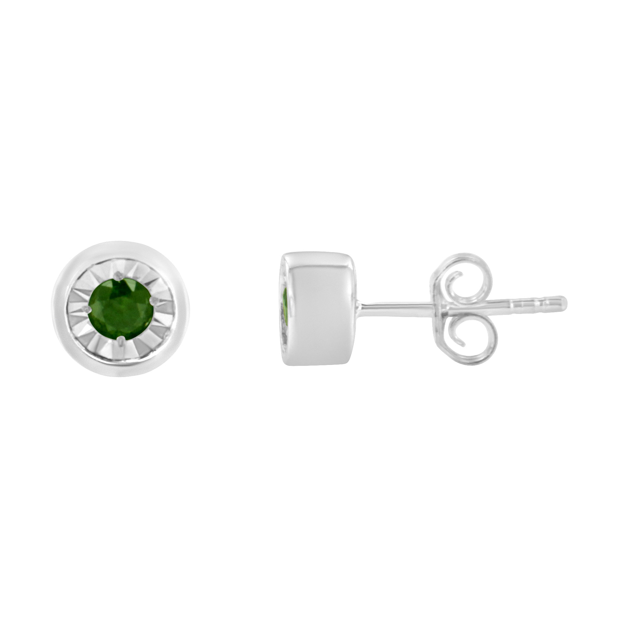 Haus of Brilliance .925 Sterling Silver 1/5 Cttw Round Brilliant-Cut Green Diamond Miracle-Set Stud Earrings (Fancy Color-Enhanced, I1-I2 Clarity)