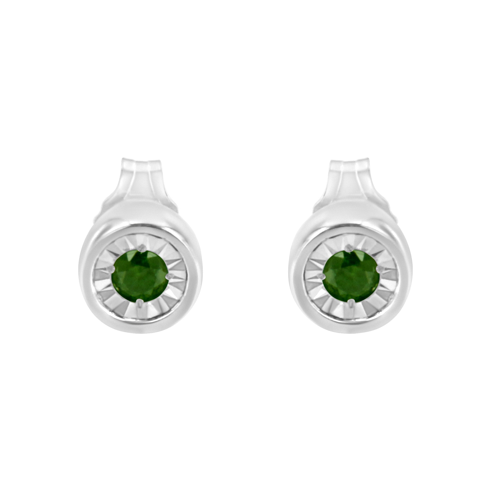 Haus of Brilliance .925 Sterling Silver 1/5 Cttw Round Brilliant-Cut Green Diamond Miracle-Set Stud Earrings (Fancy Color-Enhanced, I1-I2 Clarity)