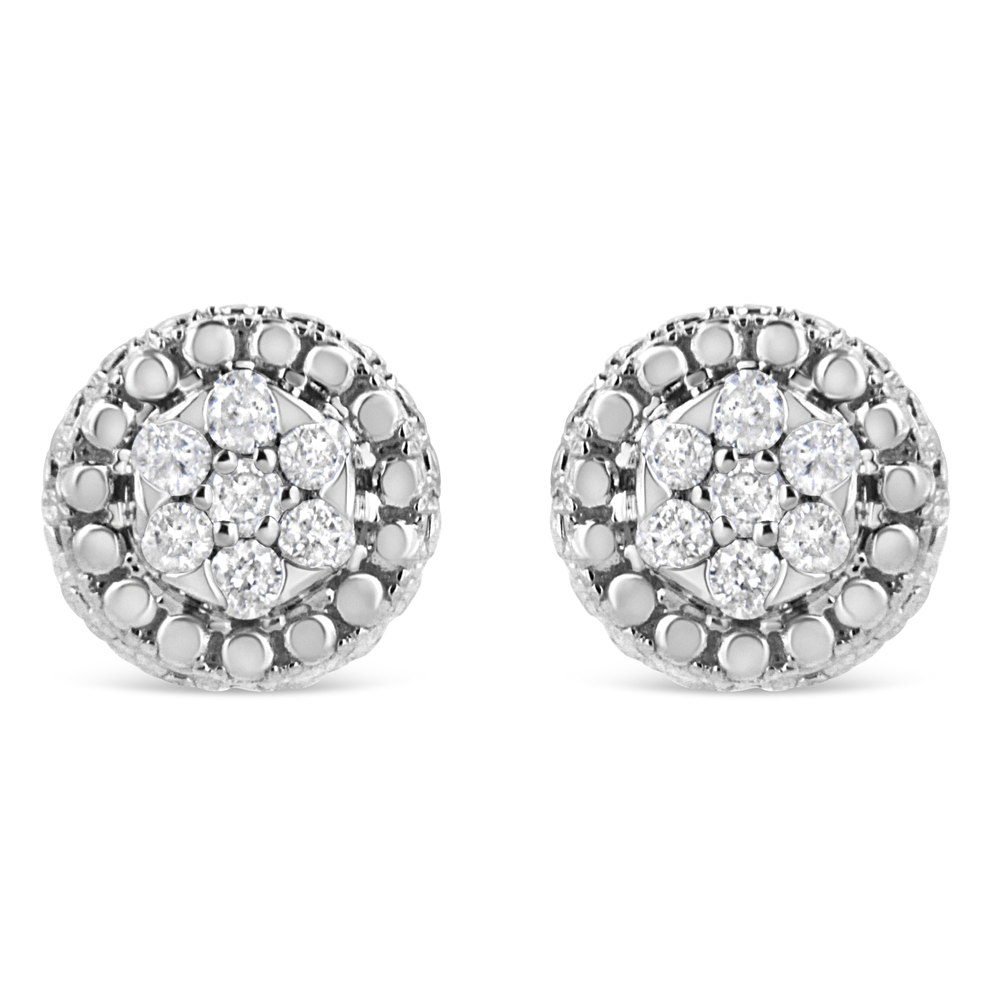 Haus of Brilliance .925 Sterling Silver 1/3 Cttw 7 Stone Pave Set Diamond Beaded Stud Earrings (I-J Color, I2-I3 Clarity)
