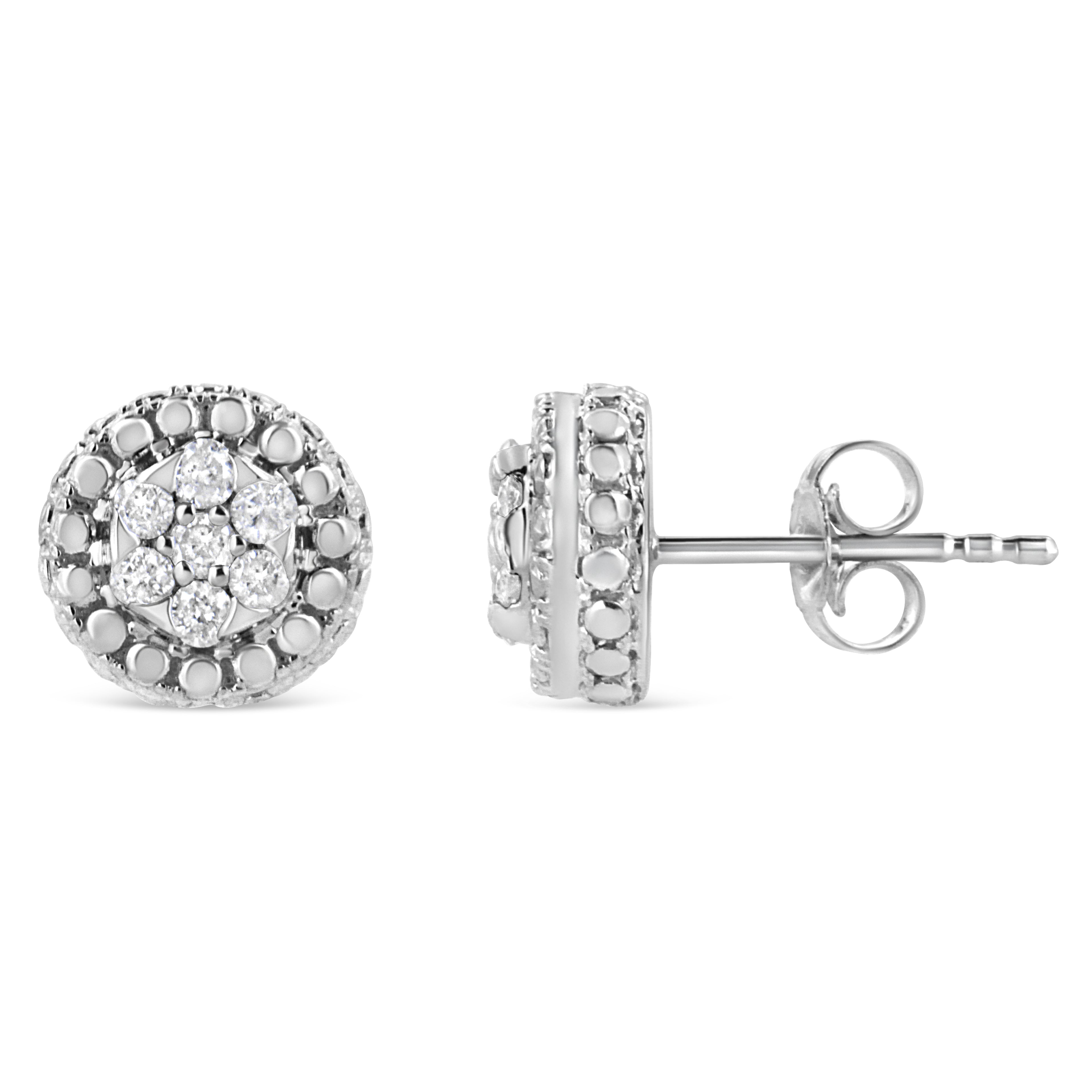 Haus of Brilliance .925 Sterling Silver 1/3 Cttw 7 Stone Pave Set Diamond Beaded Stud Earrings (I-J Color, I2-I3 Clarity)