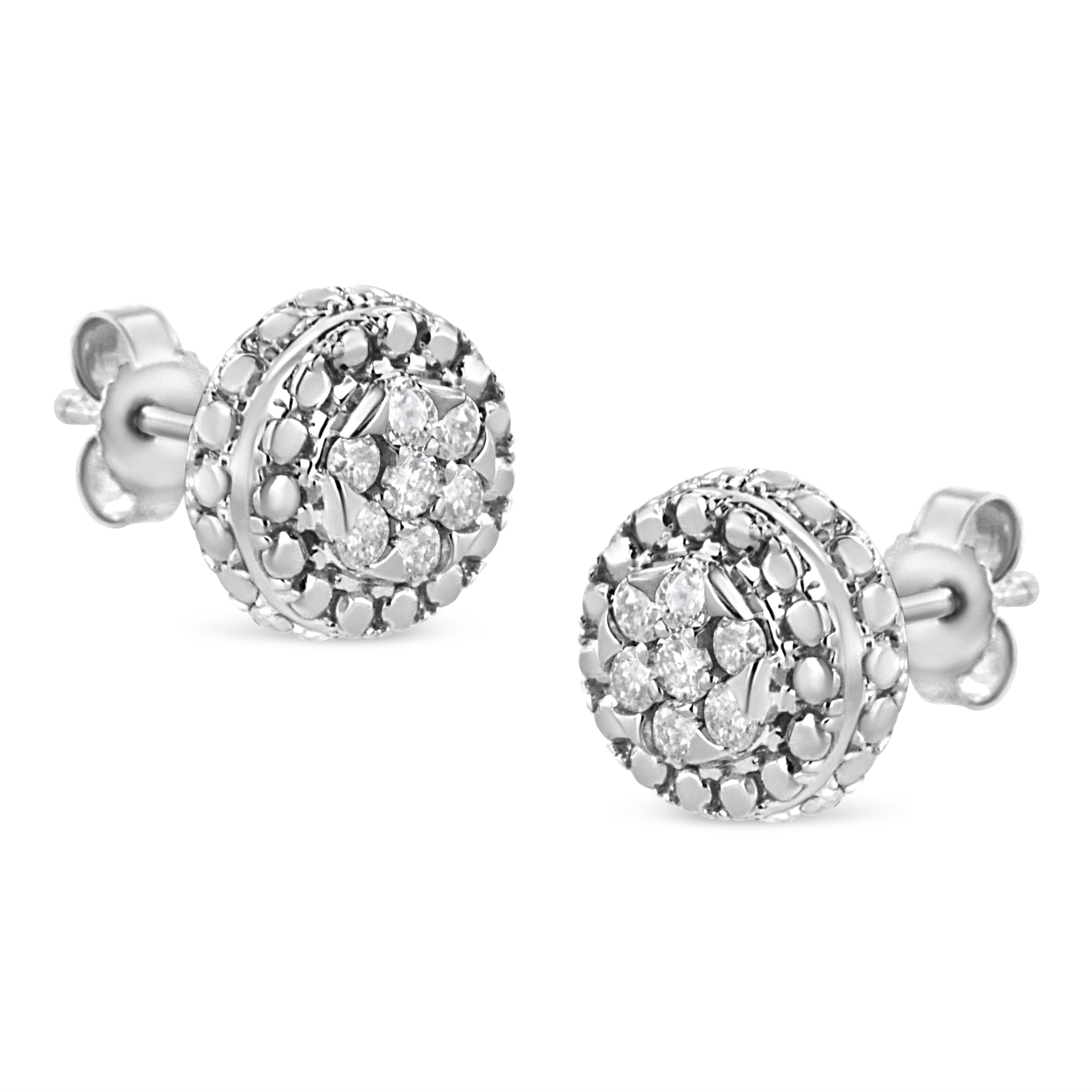 Haus of Brilliance .925 Sterling Silver 1/3 Cttw 7 Stone Pave Set Diamond Beaded Stud Earrings (I-J Color, I2-I3 Clarity)