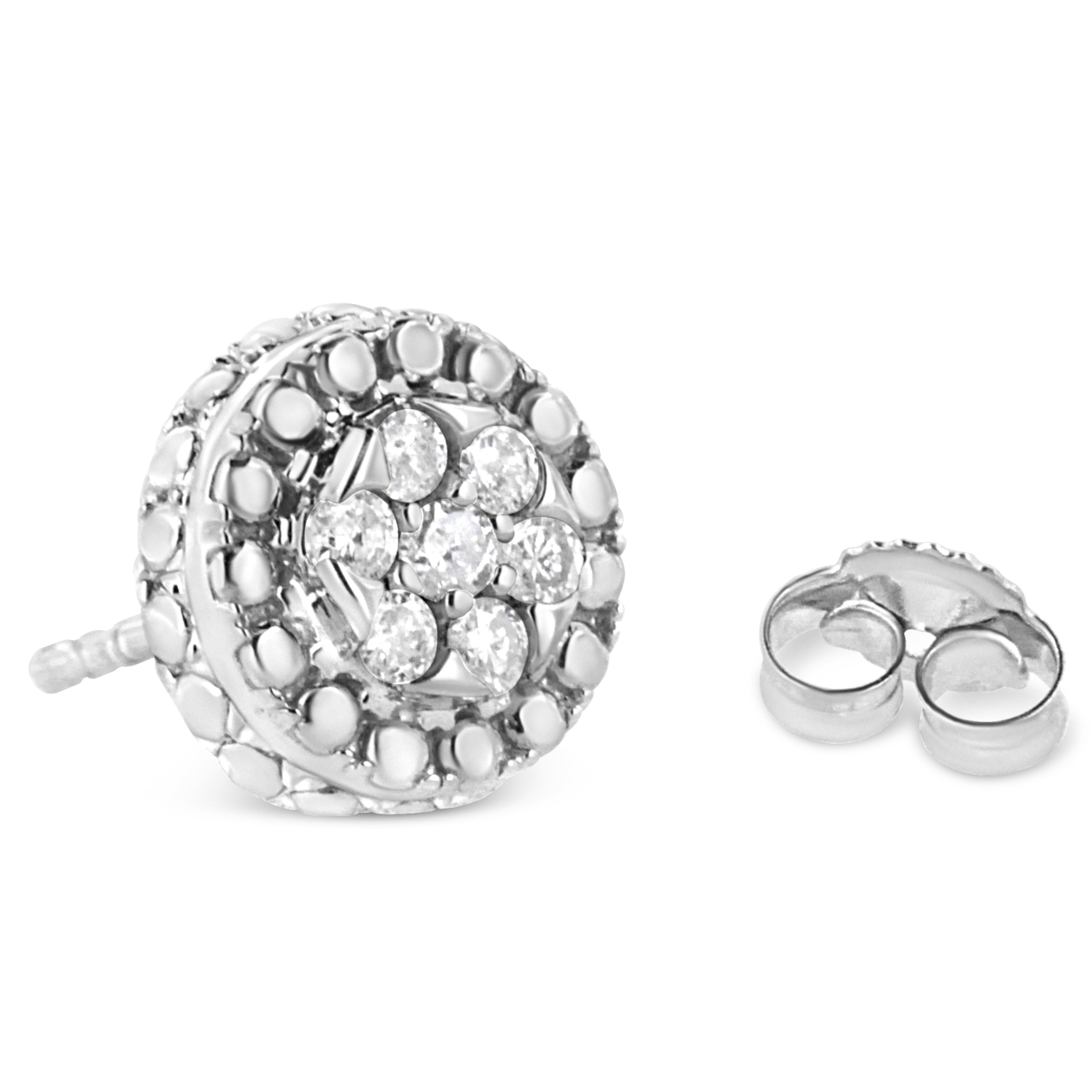 Haus of Brilliance .925 Sterling Silver 1/3 Cttw 7 Stone Pave Set Diamond Beaded Stud Earrings (I-J Color, I2-I3 Clarity)