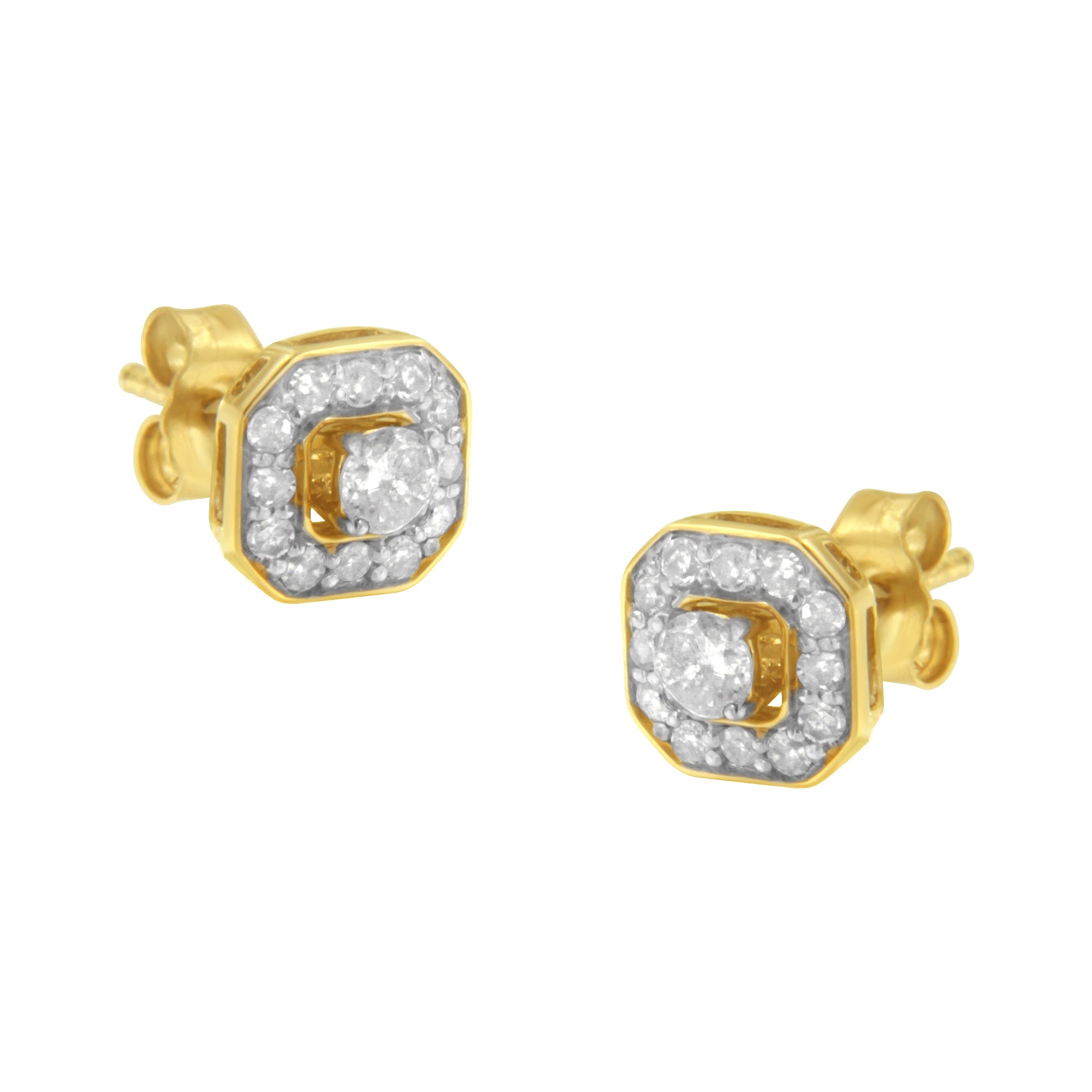 Haus of Brilliance 2 Micron 10KT Yellow Gold Plated Sterling Silver Diamond Square Stud Earrings (1/2 cttw, J-K Color, I2-3 Clarity)