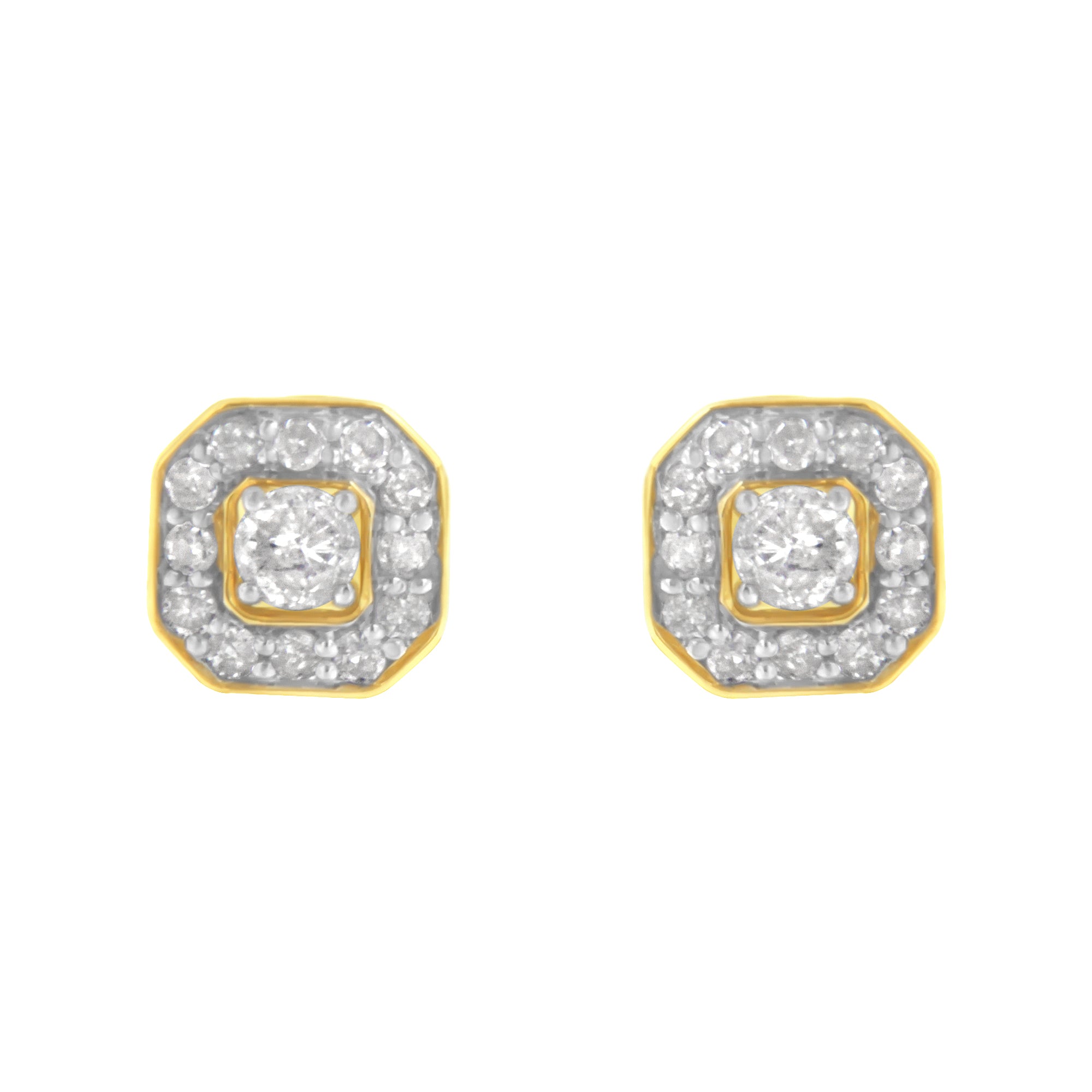 Haus of Brilliance 2 Micron 10KT Yellow Gold Plated Sterling Silver Diamond Square Stud Earrings (1/2 cttw, J-K Color, I2-3 Clarity)