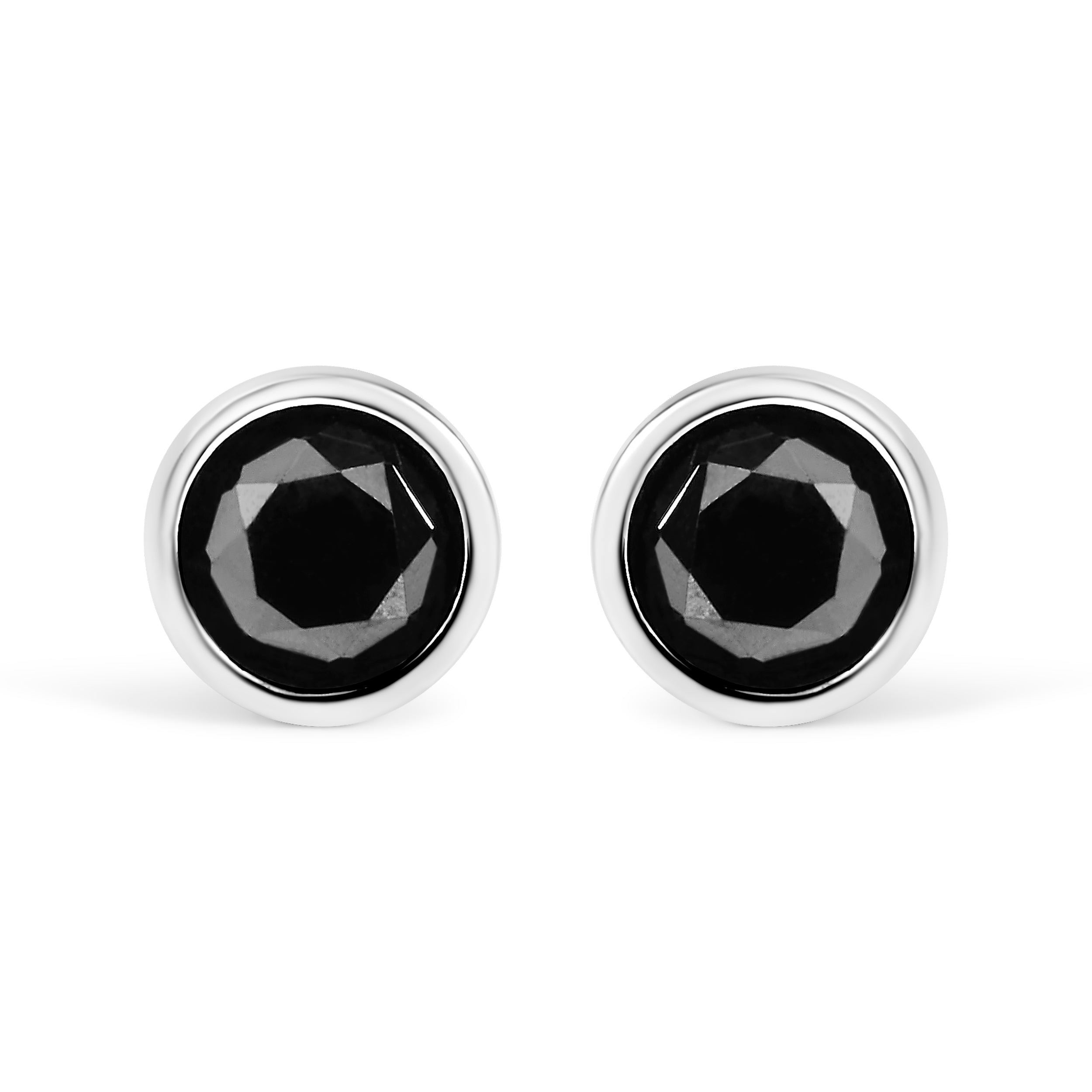 Haus of Brilliance .925 Sterling Silver 1.00 Cttw Round Brilliant-Cut Black Diamond Bezel-Set Stud Earrings with Screw Backs (Fancy Color-Enhanced, I2-I3 Clarity)