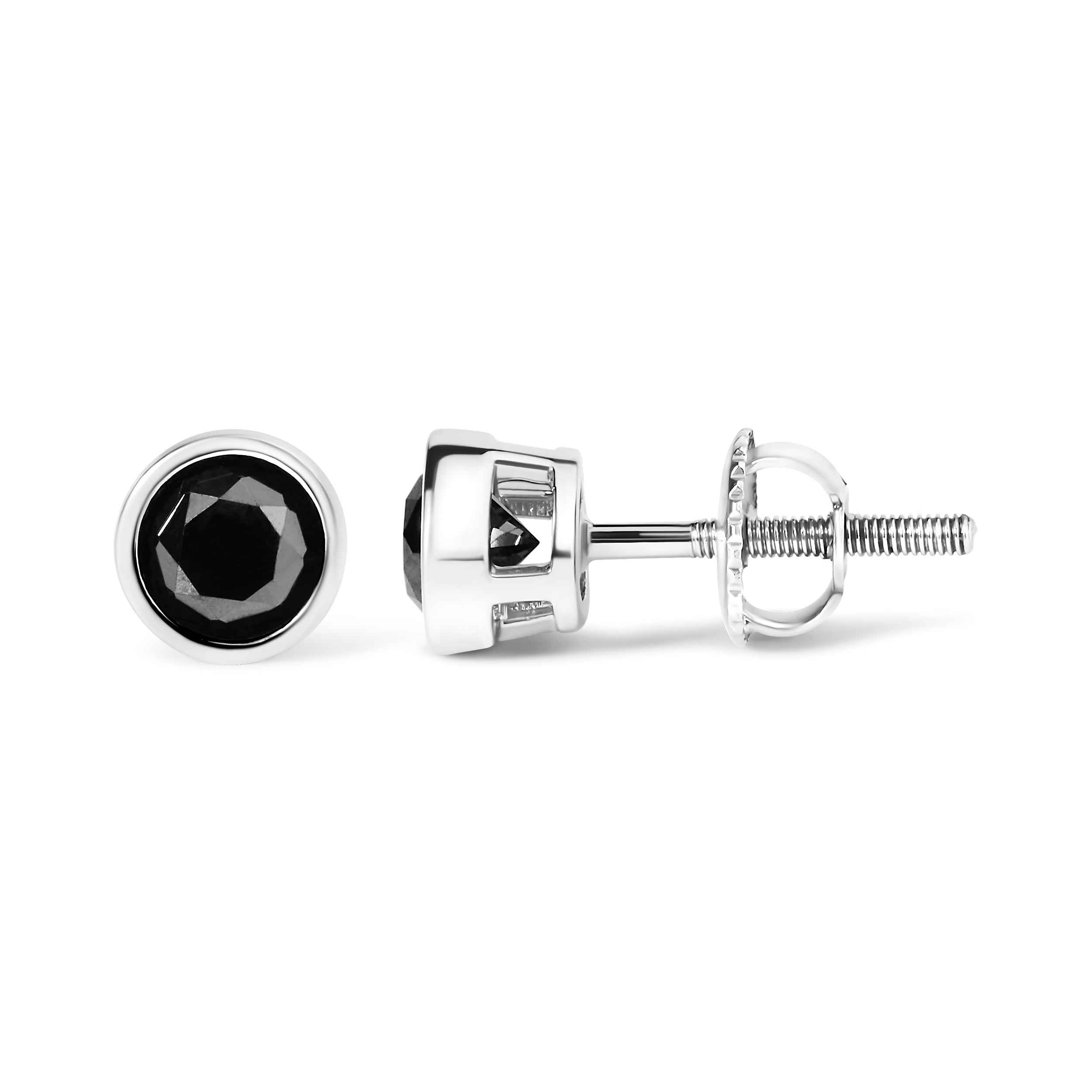 Haus of Brilliance .925 Sterling Silver 1.00 Cttw Round Brilliant-Cut Black Diamond Bezel-Set Stud Earrings with Screw Backs (Fancy Color-Enhanced, I2-I3 Clarity)
