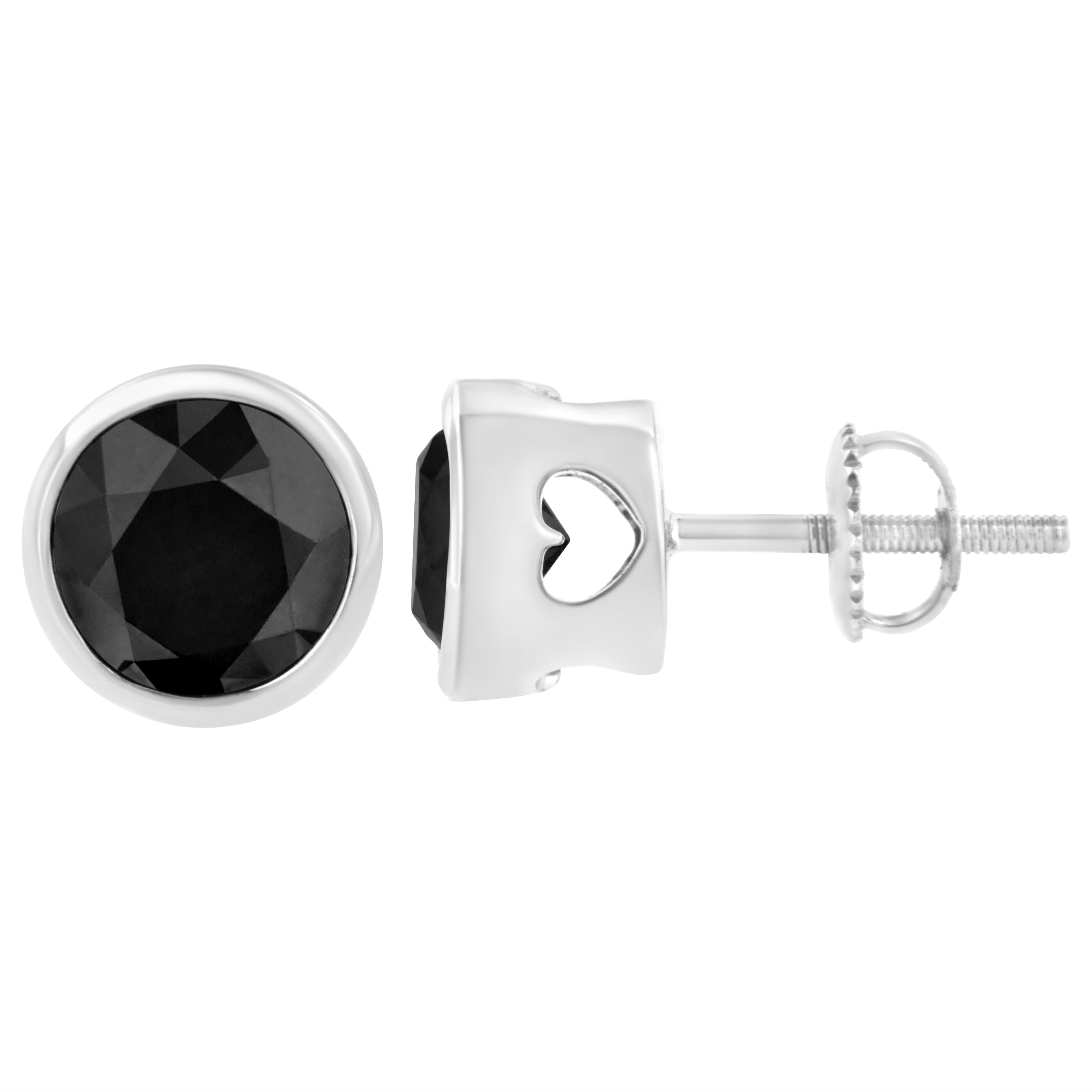 Haus of Brilliance .925 Sterling Silver 1.00 Cttw Round Brilliant-Cut Black Diamond Bezel-Set Stud Earrings with Screw Backs (Fancy Color-Enhanced, I2-I3 Clarity)