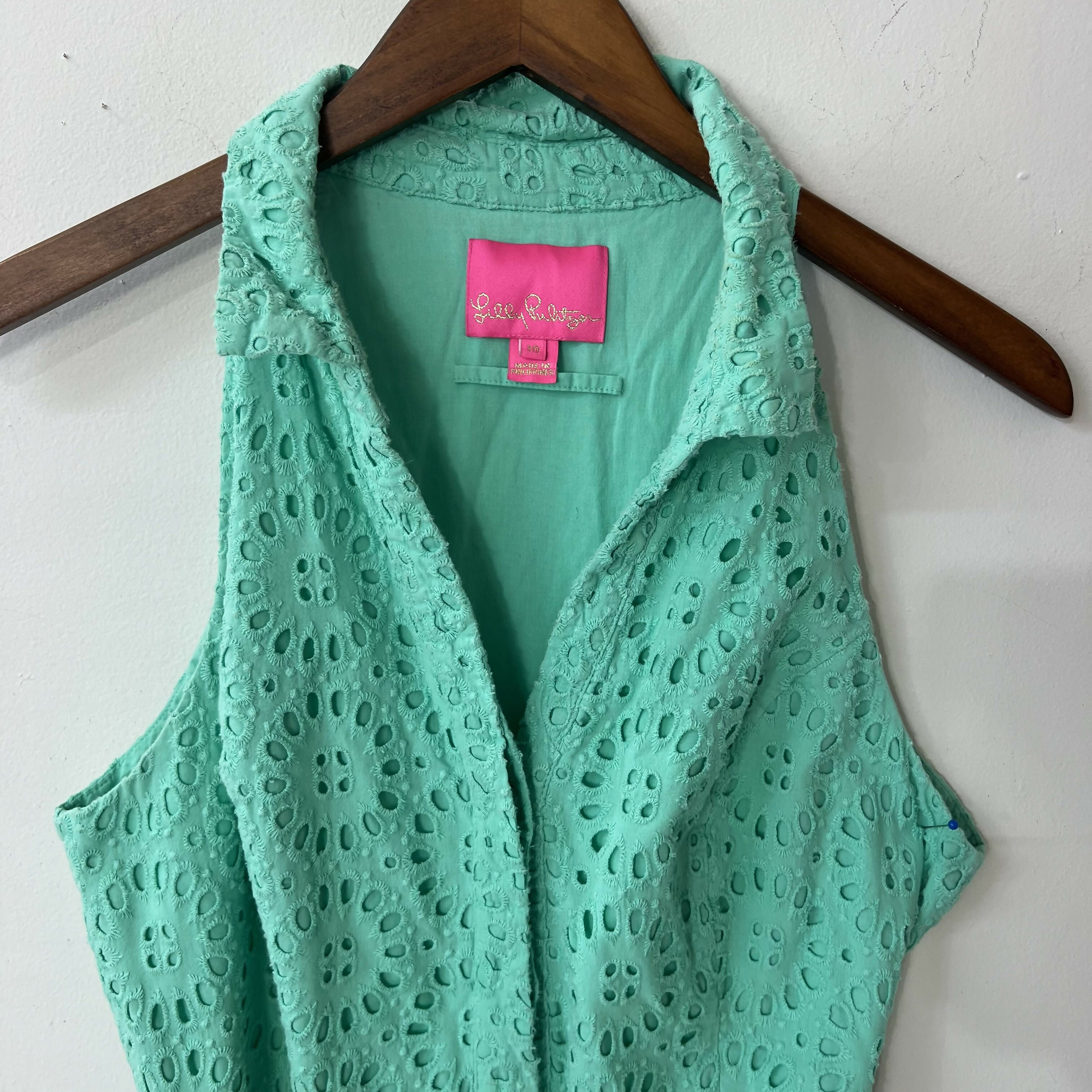 Lilly Pulitzer Chrisella Eyelet Midi Shirt Dress - Floral - Green/Gustavia Green Beach Paradise Eyelet - 10