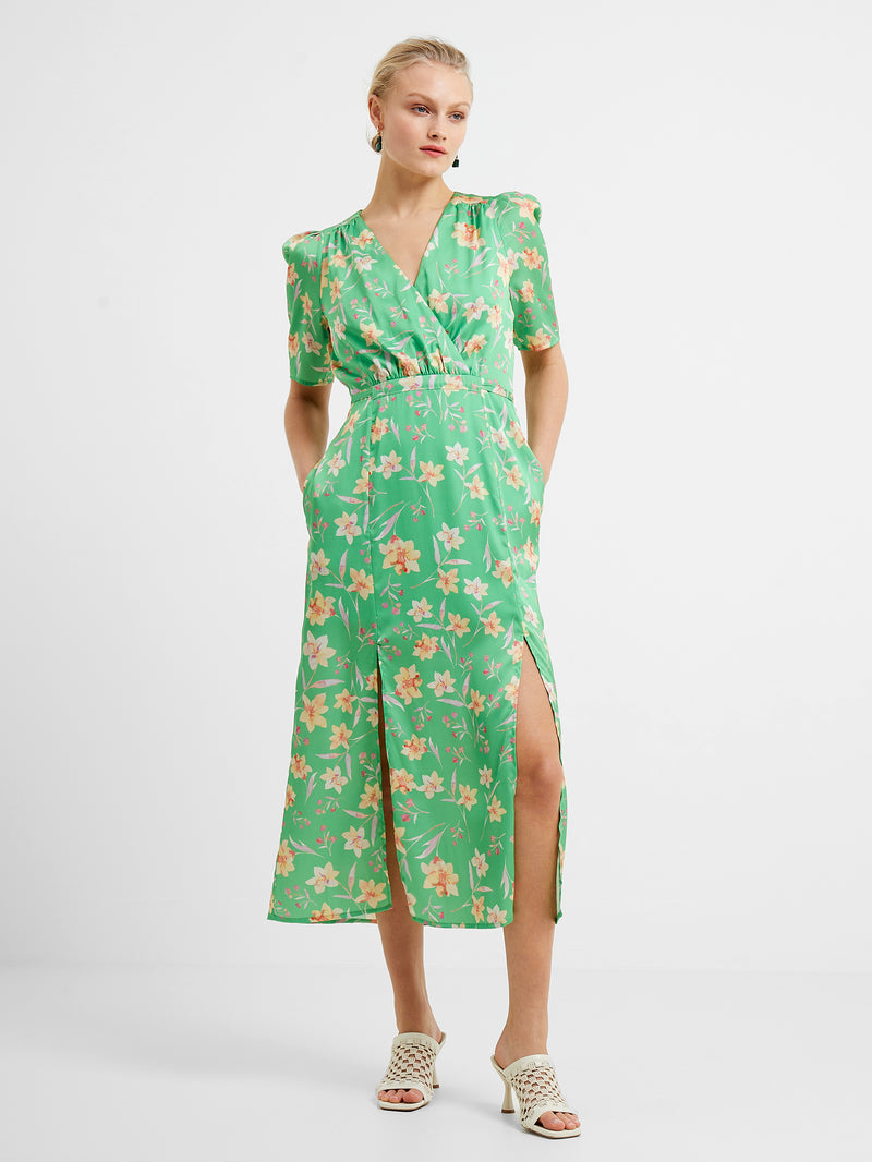 French Connection Camille Wrap Midi Dress - Floral - Green Multi/Poise Green