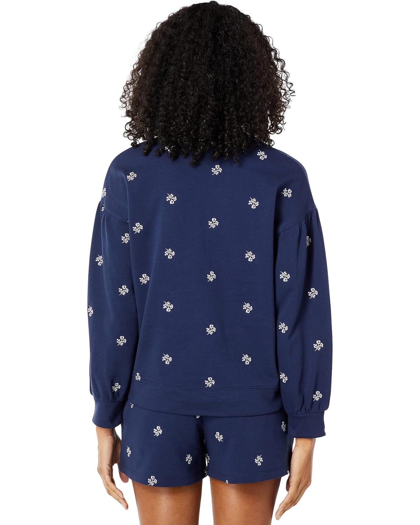 Draper James Bobbie Embroidered V-Neck Sweatshirt - Floral - Navy Multi/Viola/Navy - M
