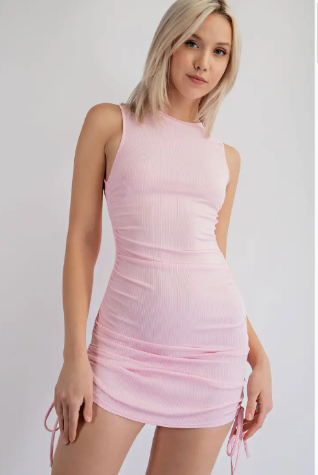 Edit By Nine Light Pink Ribbed Side Tie Bodycon
