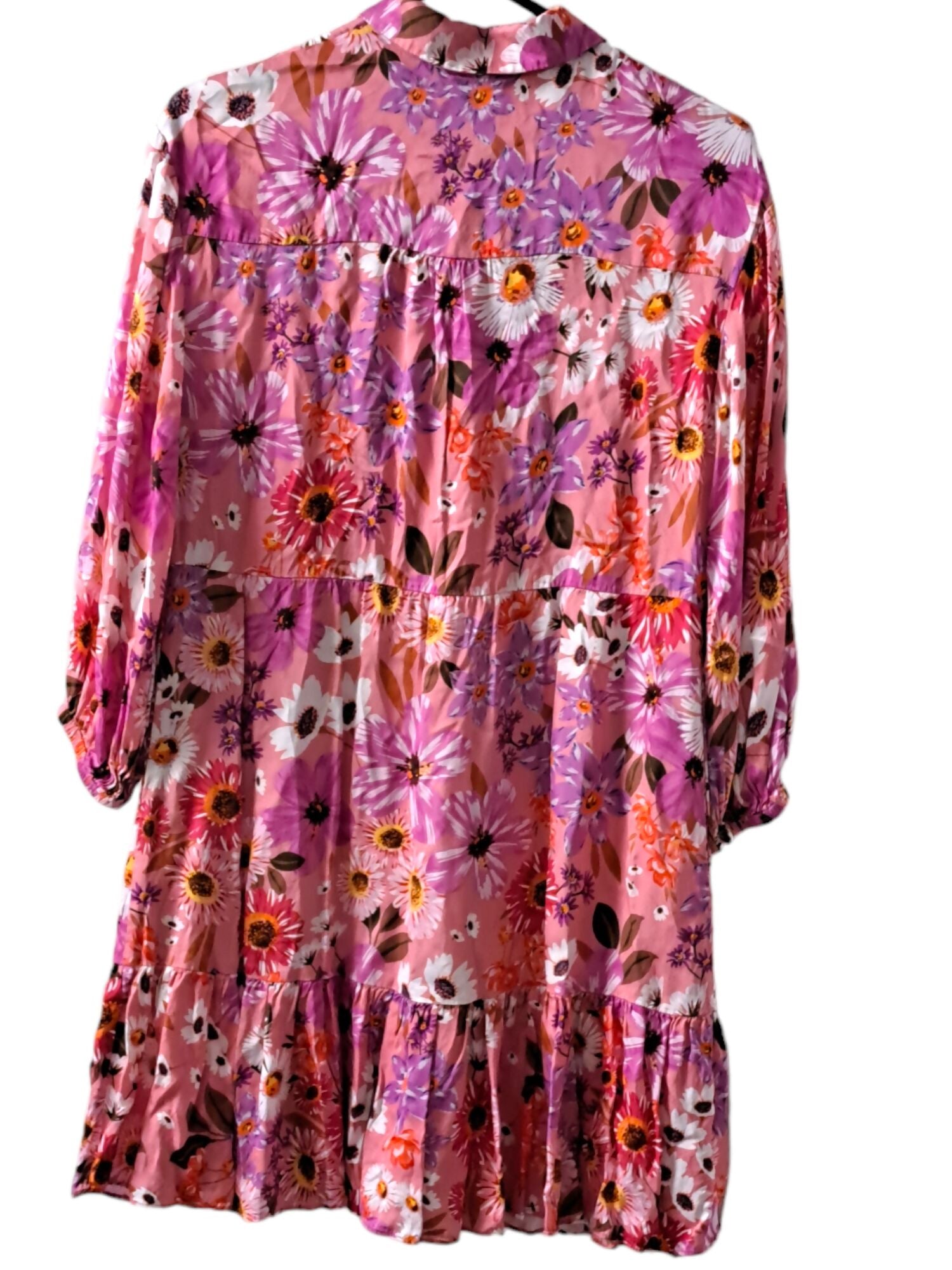 Rachel Parcell Fit & Flare Tiered Hem Shirt Dress- Floral- Pink Multi/Botanical -10