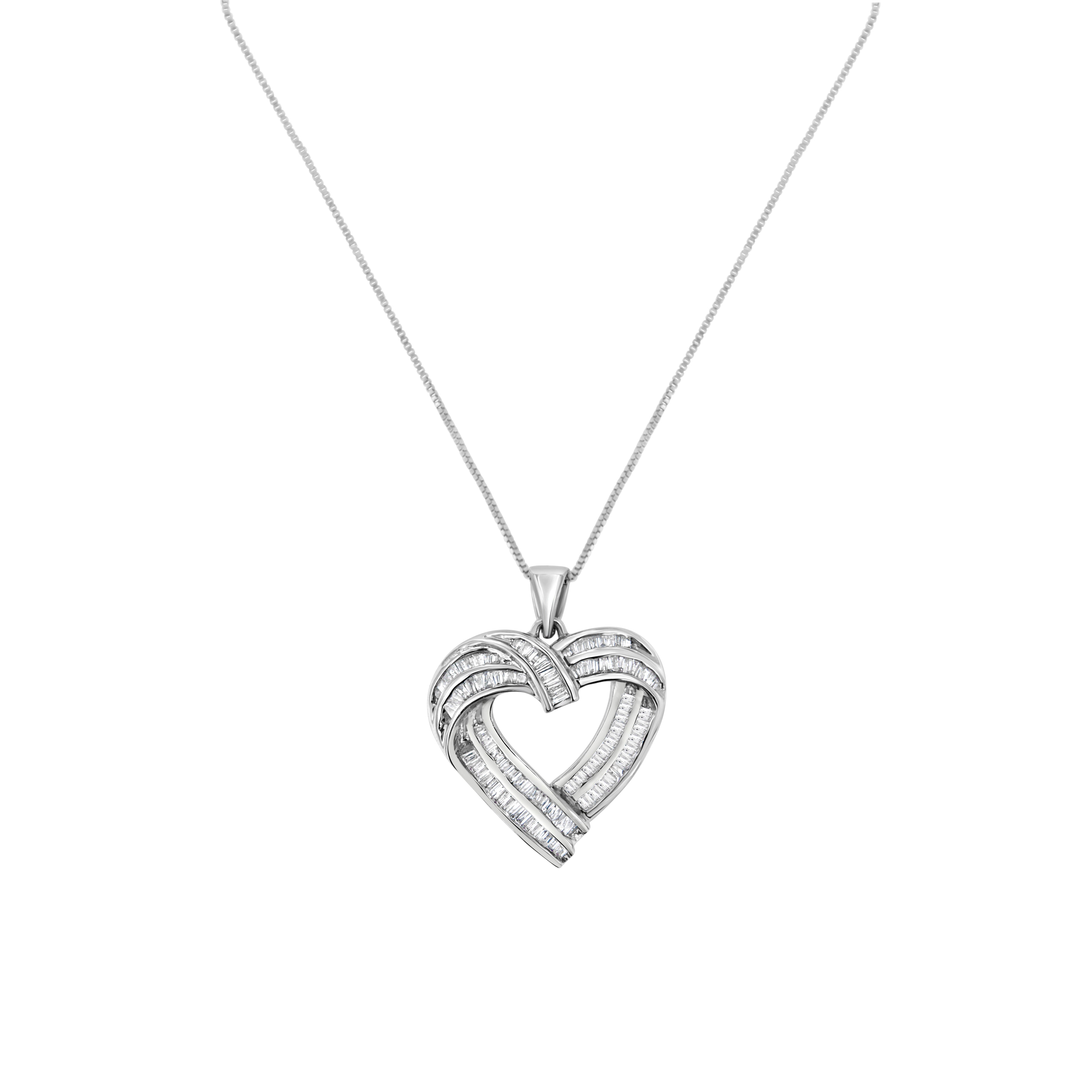 Haus of Brilliance Sterling Silver 7/8 cttw Baguette Diamond Heart Pendant Necklace (I-J, I2-I3)